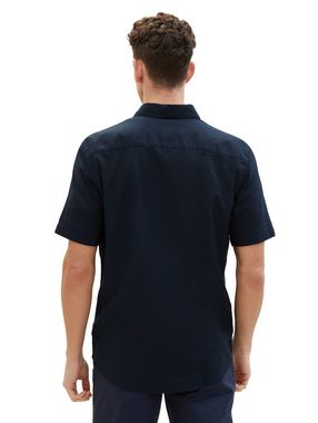 TOM TAILOR Kurzarmhemd Kurzarm Hemd mit Leinen Regular Freizeit Kent Kragen Design Shirt 7362 in Blau