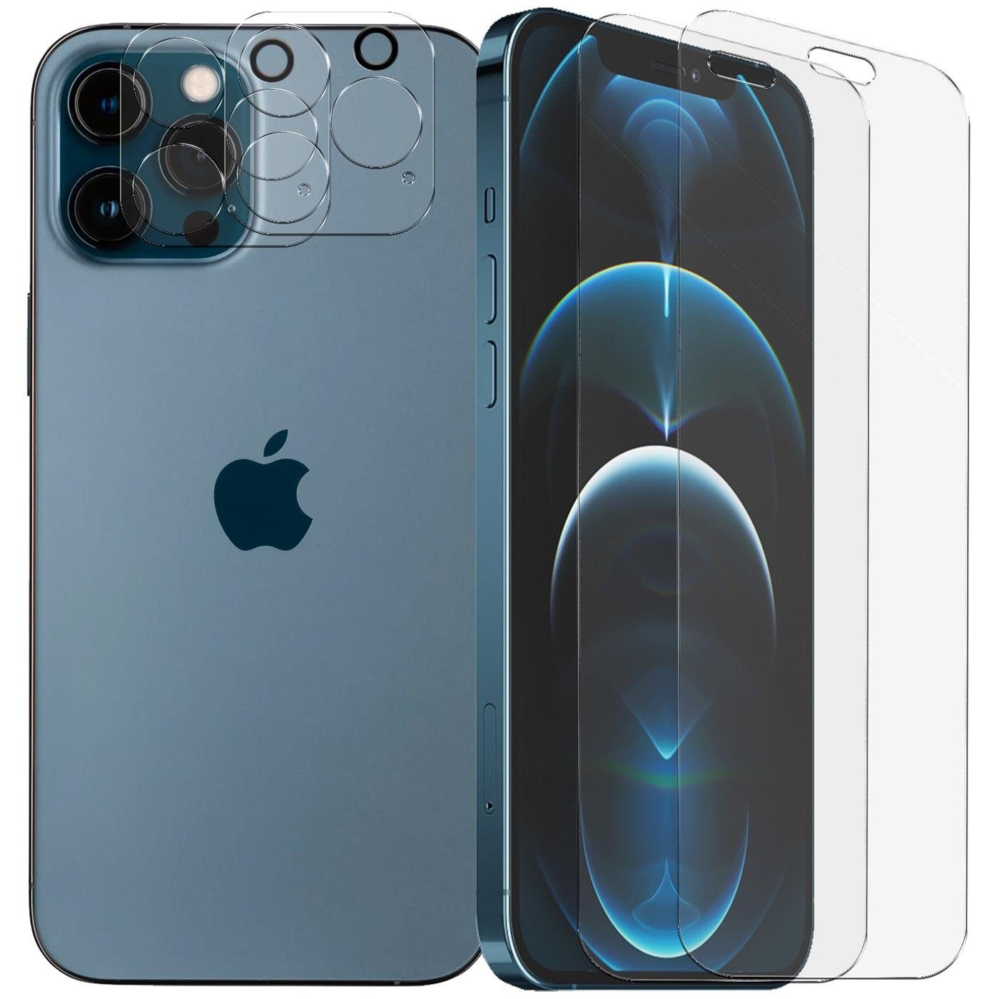 CoolGadget Schutzfolie Panzerfolie für iPhone 12 Pro Max, (Spar-Set 4in1, 2x Displayschutz, 2x Kameraschutz), Panzerglas Schutzfolie für Apple iPhone 12 Pro Max Folie