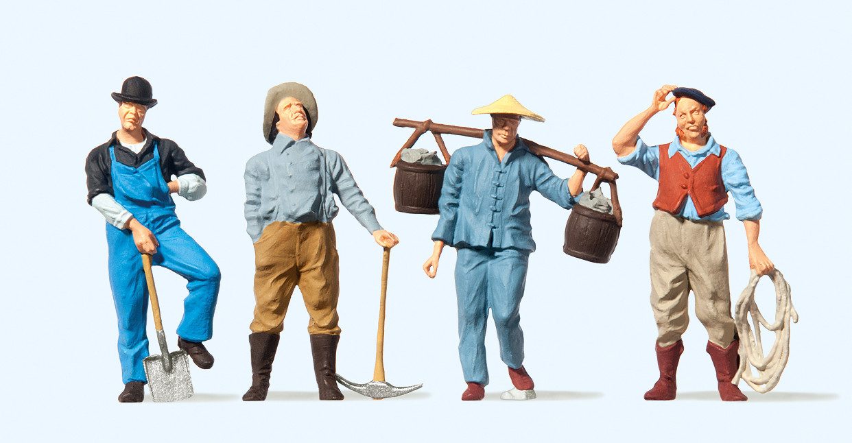 Preiser Sammelfigur US-Bahnarbeiter. Frühe Dampfl PRE65343, Made in Europe