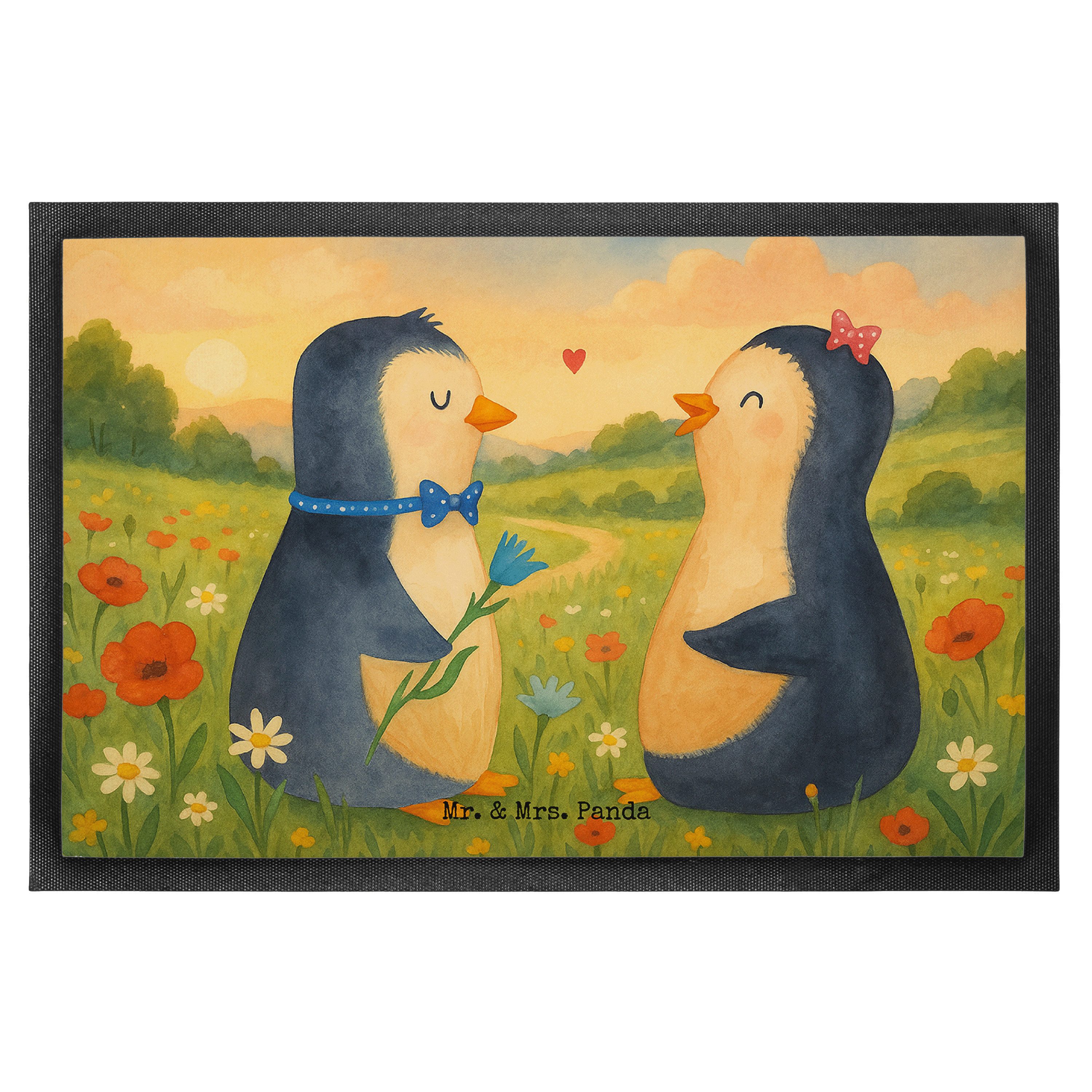 Mr. & Mrs. Panda Fußmatte Pinguin Pärchen Design, Schmutzfangmatte 40 x 60 cm, Weiß, Liebe, fuß, Höhe: 40 mm
