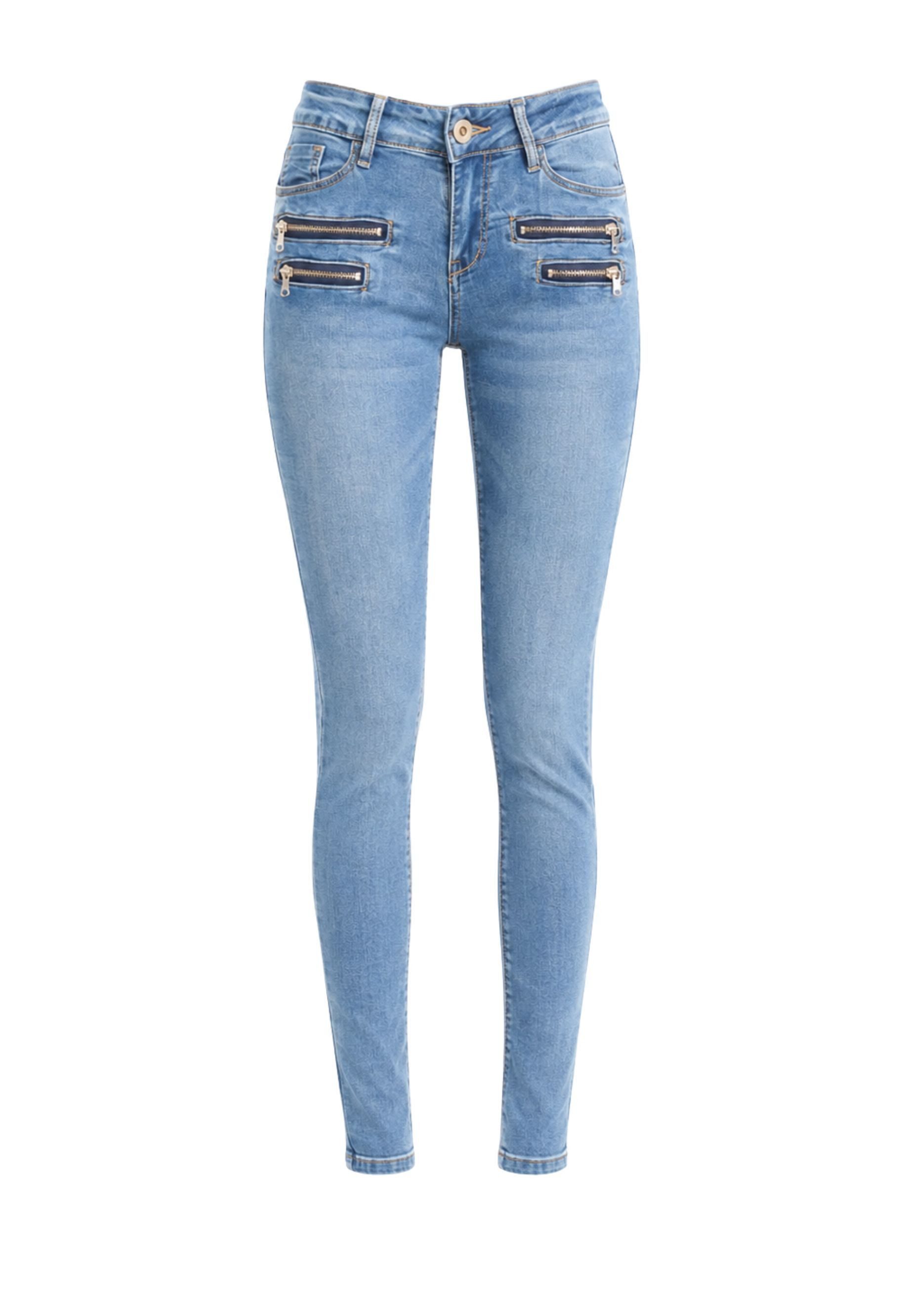 GIRL VIVI Skinny-fit-Jeans Damen Skinny Jeans mit Reißverschlusstaschen und figurbetontem Schnitt