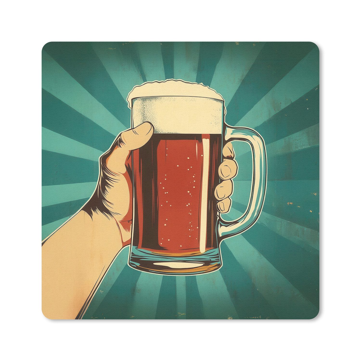 MuchoWow Mauspad Bierglas - Schaumstoff - Retro - Grün (1-St), Mousepad, Schreibtisch Zubehör, Deko, 20x20 cm