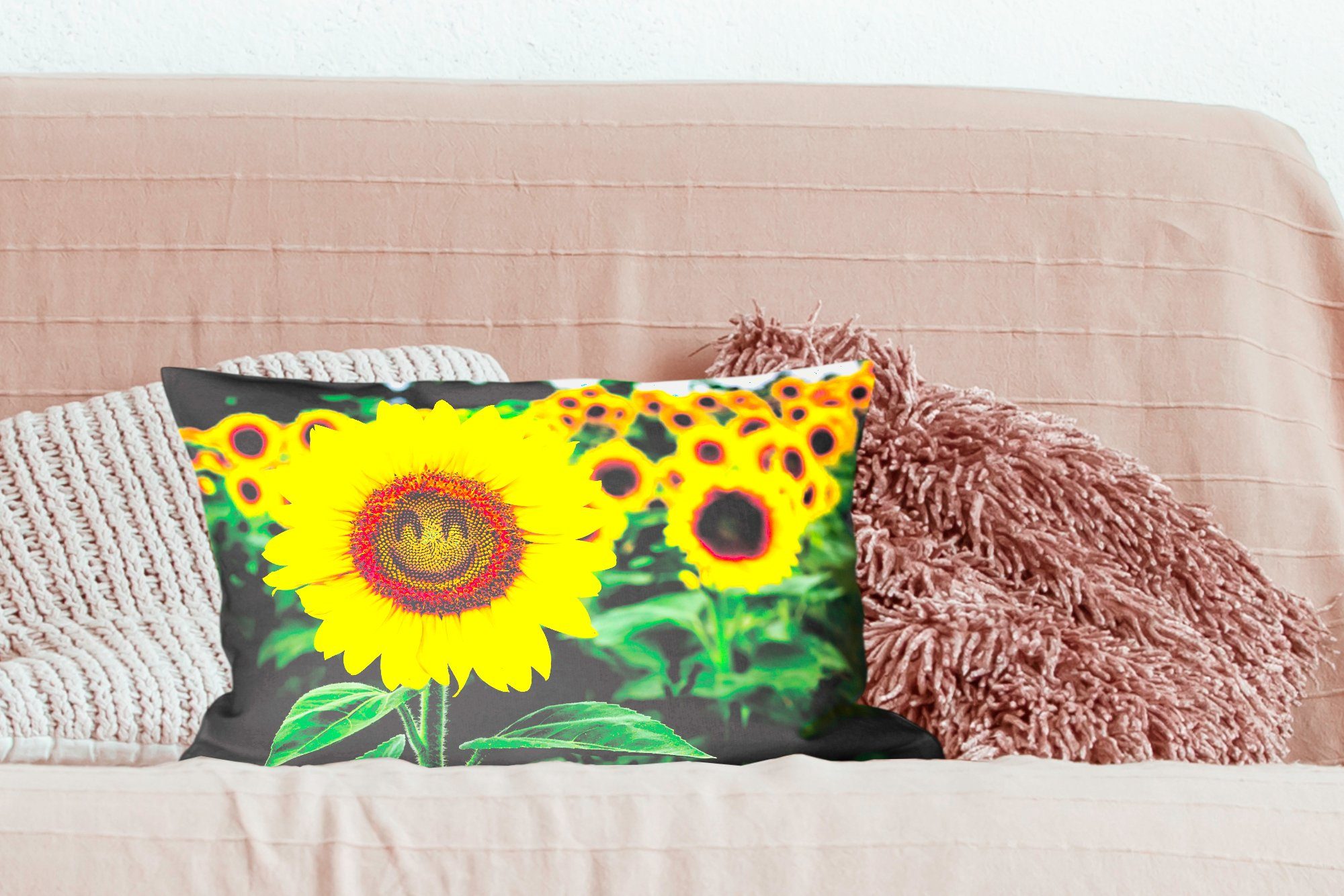 Blatt, - Schlafzimmer Blumen Dekokissen Sonnenblume Dekoration, mit MuchoWow - Dekokissen Füllung, Wohzimmer Zierkissen,