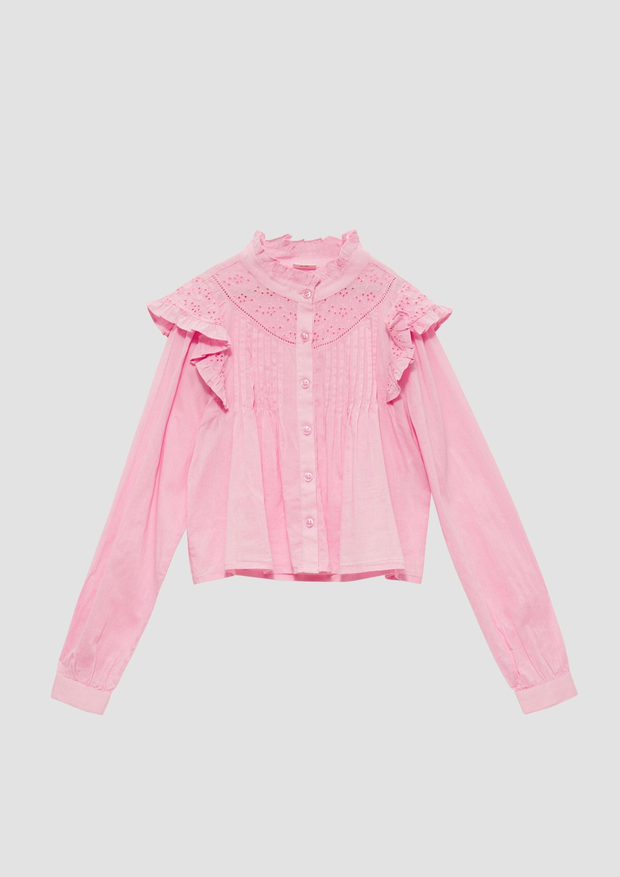 s.Oliver Langarmbluse Bluse Verkürzte Bluse mit Lochstickerei und Rüschen