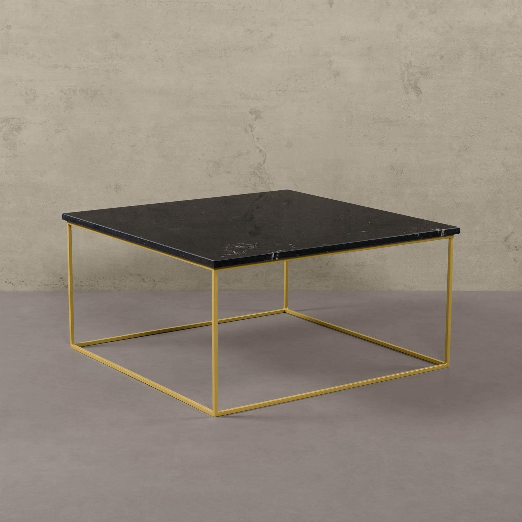 MAGNA Atelier Couchtisch AARHUS mit ECHTEM MARMOR, Wohnzimmer Tisch eckig,  schwarz gold Metallgestell, 80x80x40cm