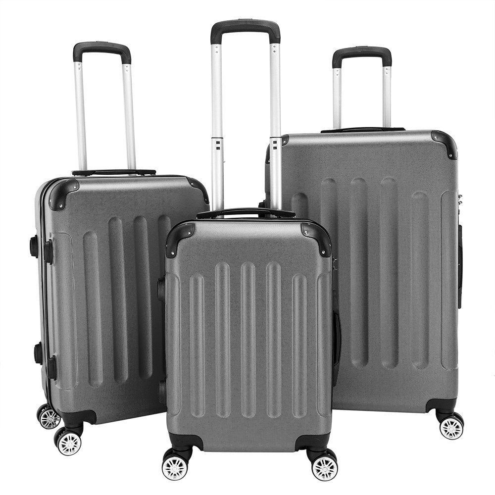 LALAHO Trolleyset Reisekoffer Set Hartschalenkoffer Trolley mit 360° Rollen, 4 Rollen, (3 tlg), Koffer Set aus ABS mit Teleskopstange, Handgepäck, Dunkelgrau