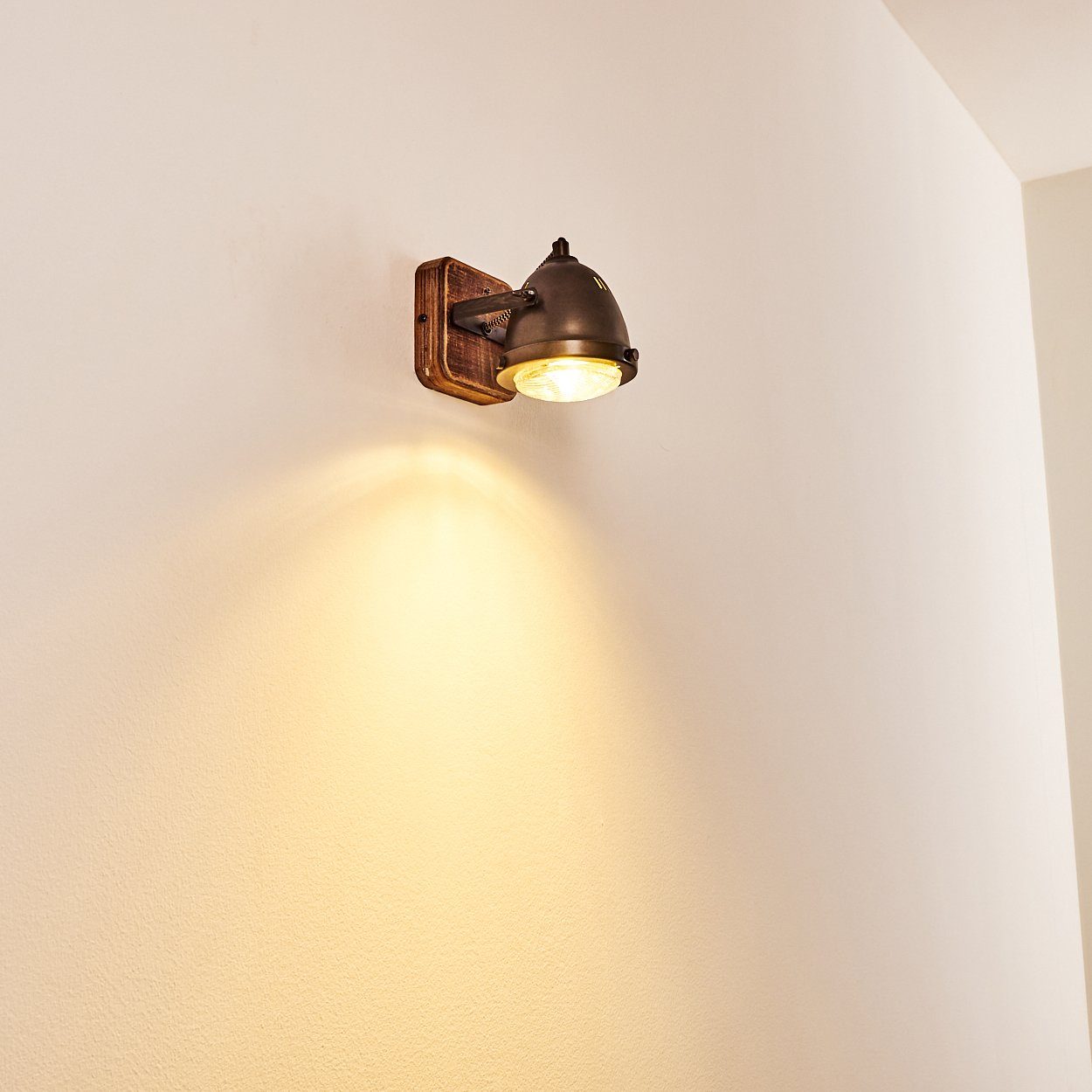 hofstein Wandleuchte »Gavi« dimmbare Wandlampe Lampenschirm Metall/Holz Retro-Design 1xGU10, ohne aus Leuchtmittel, Braun, Wandspot dreh-/schwenkbar, in im