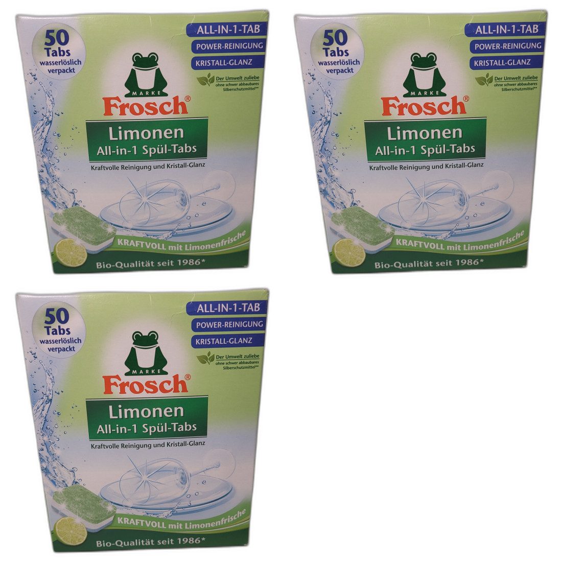 FROSCH 3 x Frosch Limonen Geschirrspültabs 50er Kraftvolle Reinigung Spülmaschinentabs