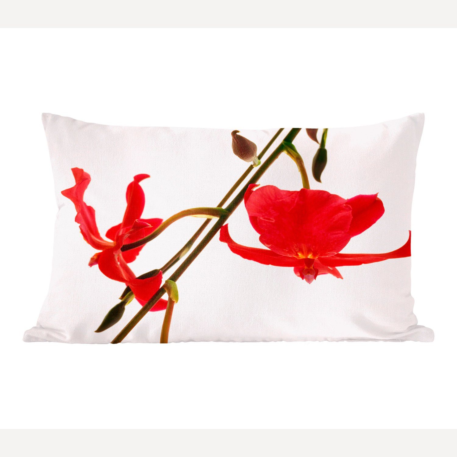MuchoWow Dekokissen Zwei rote Orchideen vor einem weißen Hintergrund, Wohzimmer Dekoration, Zierkissen, Dekokissen mit Füllung, Schlafzimmer