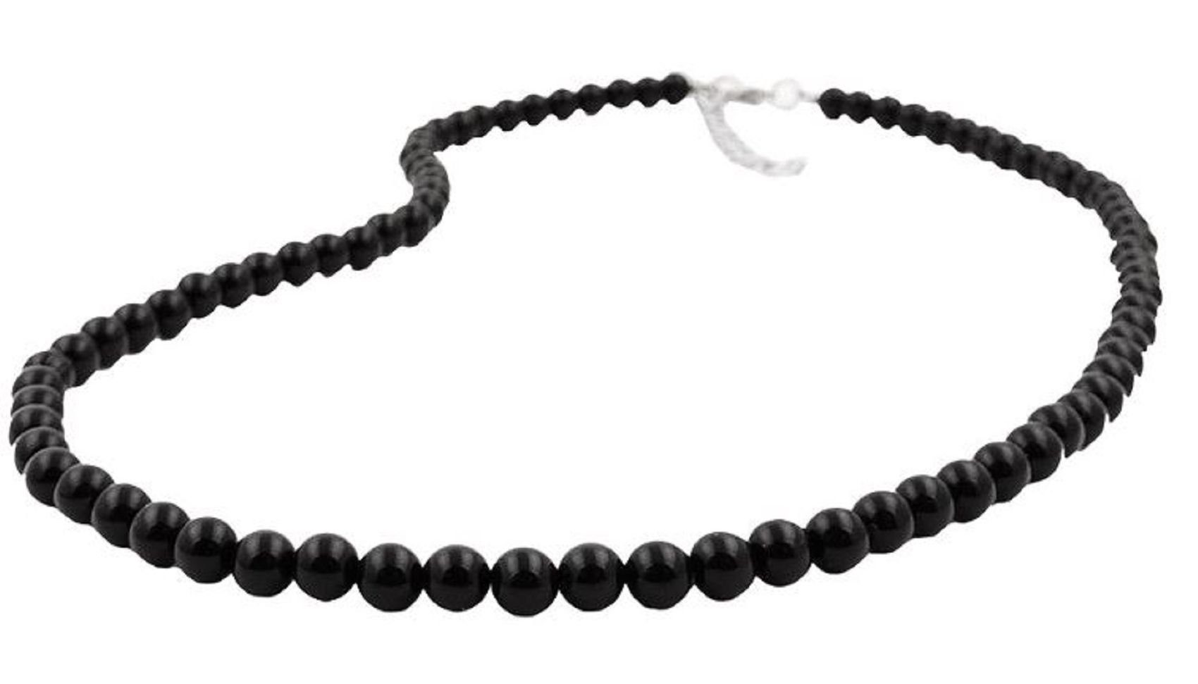 unbespielt Collier Kette mit schwarzen Kunststoffperlen glänzend 40 cm, Modeschmuck für Damen