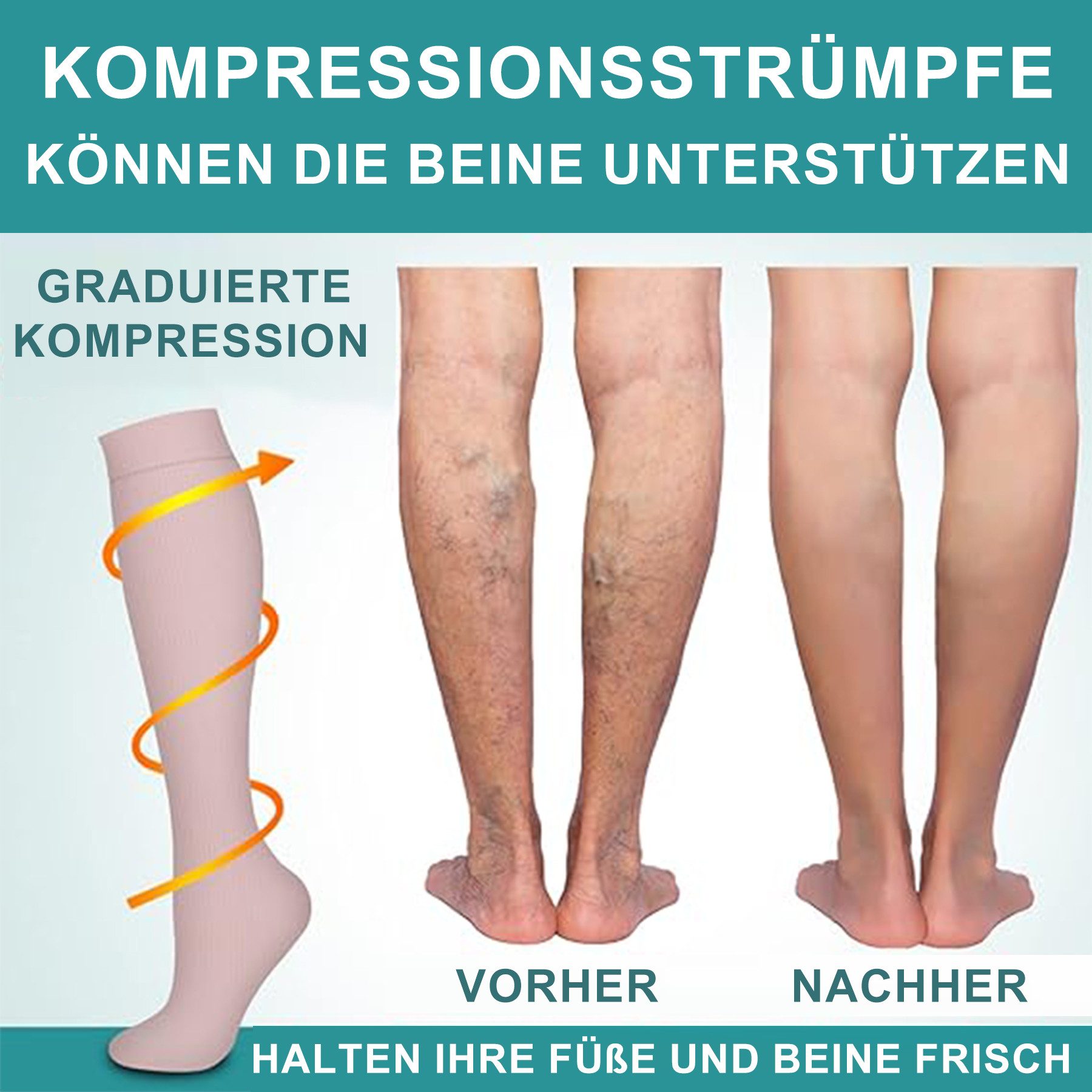 Mutig Kompressionsstrümpfe 6 Paar Kompressionsstrümpfe 15-30mmHg,Stützstrümpfe für Damen & Herren (für Flug, Sport, Laufen, Radsport, Krankenschwester,Schwanger – Bild 2 von 5