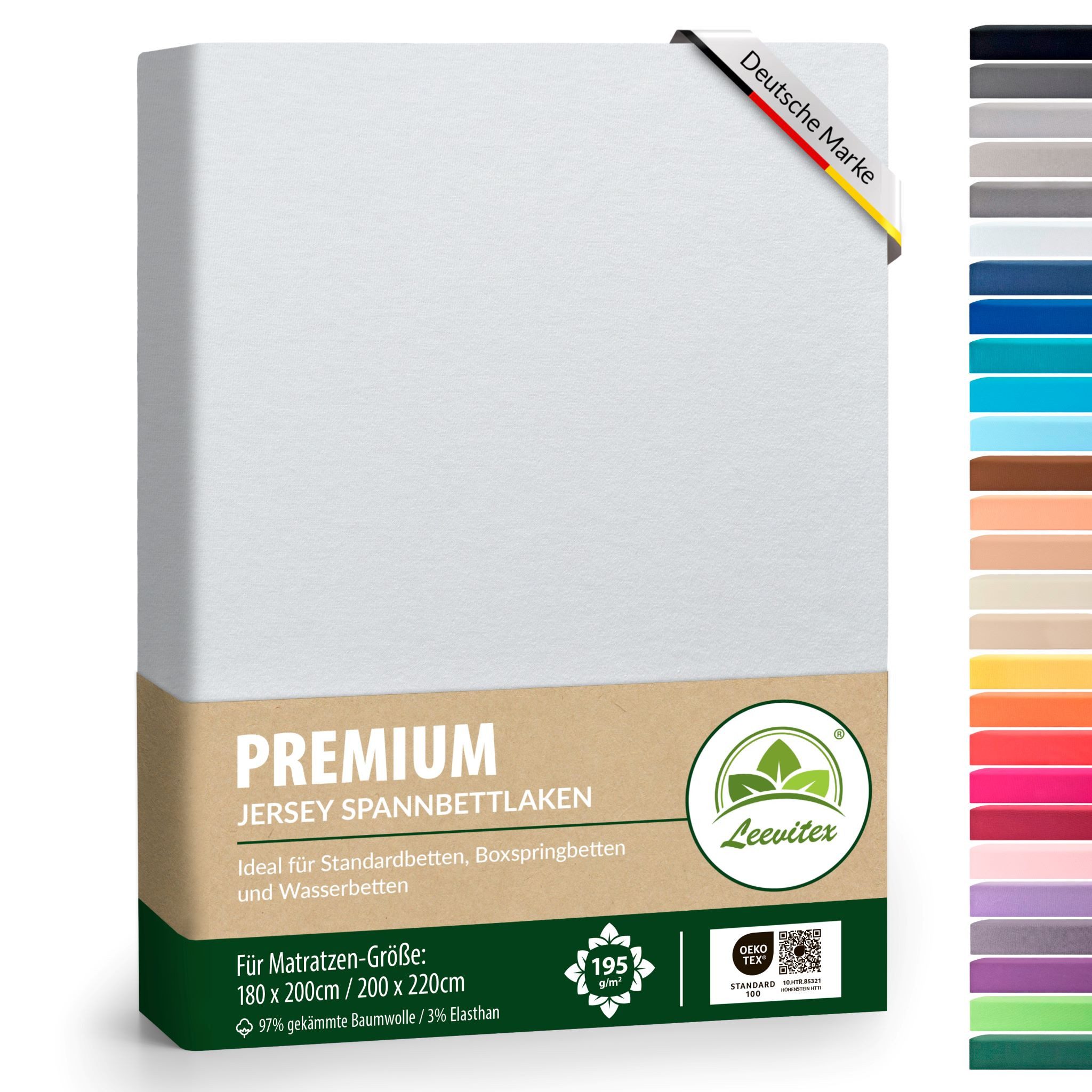 leevitex® Spannbettlaken Premium, verschiedene Größen, Stoffgewicht 195 g/m², 40 cm Steghöhe, Jersey-Elasthan, Gummizug: rundum, (1 Stück), verschiedene Farben, OEKO-TEX® STANDARD 100 zertifiziert