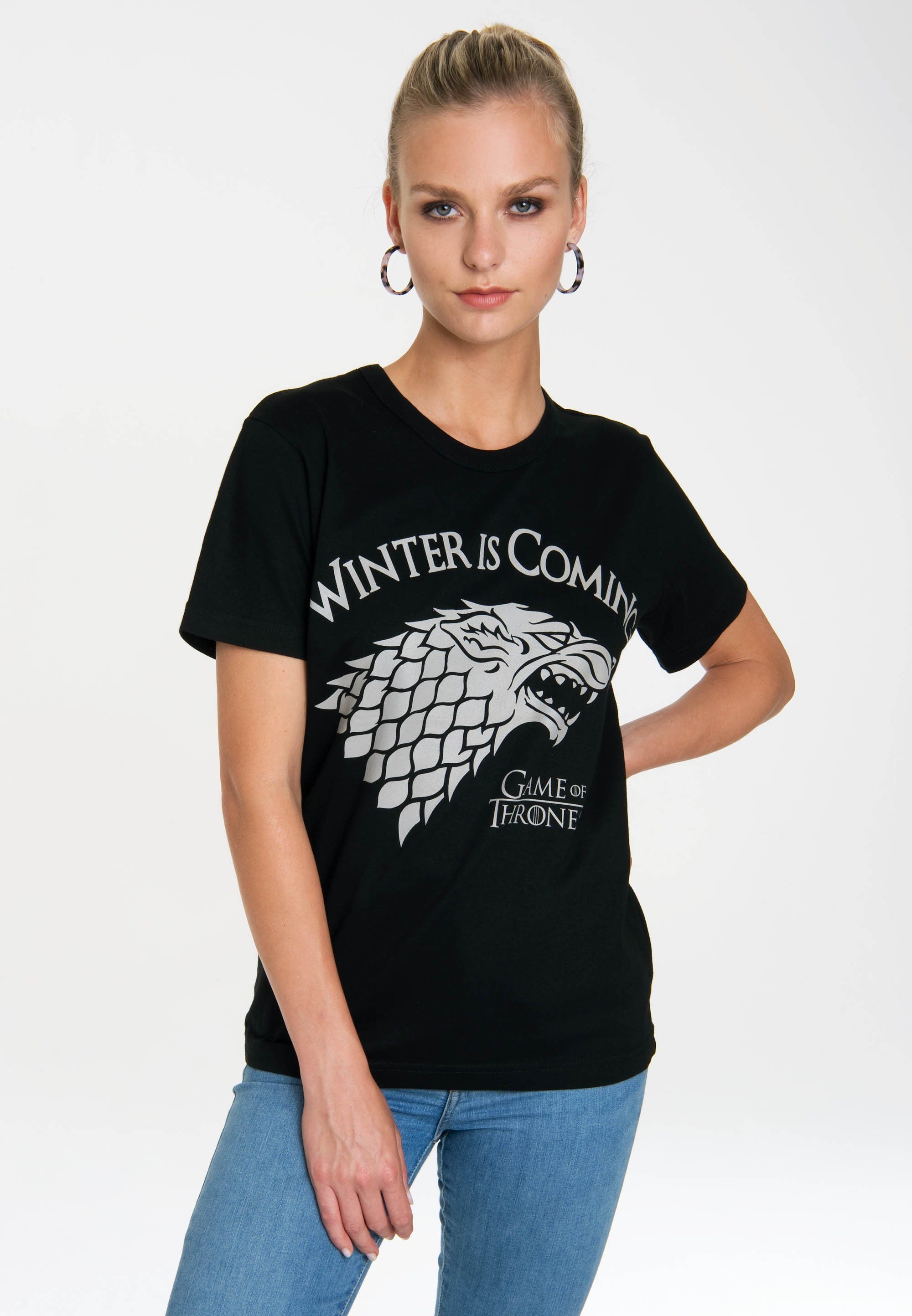 LOGOSHIRT T-Shirt Game of Thrones Mit lizenziertem Originaldesign, Thrones-Print Of Game Front großem mit auf der
