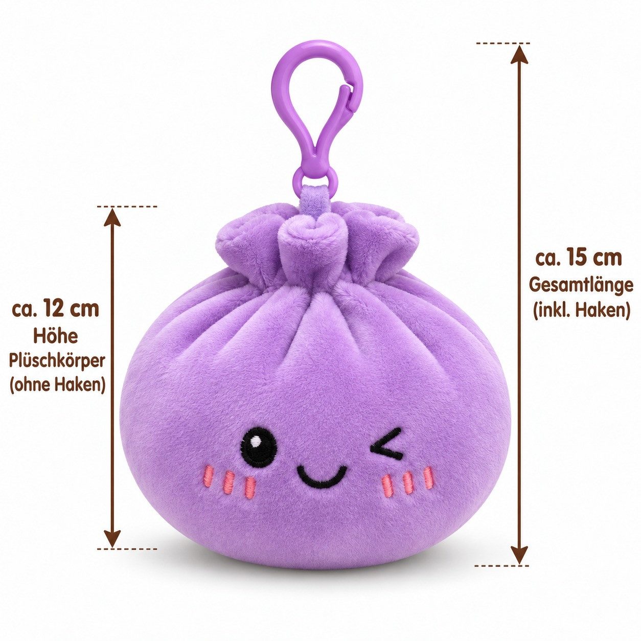 Bert Struis Gepäckanhänger Kawaii Dumpling Bagclip Taschenanhänger Schlüsselanhänger 12cm lila (Set, 1-St., Geschenk-Set) Plüschanhänger mit niedlichem Kawaii-G – Bild 2 von 5