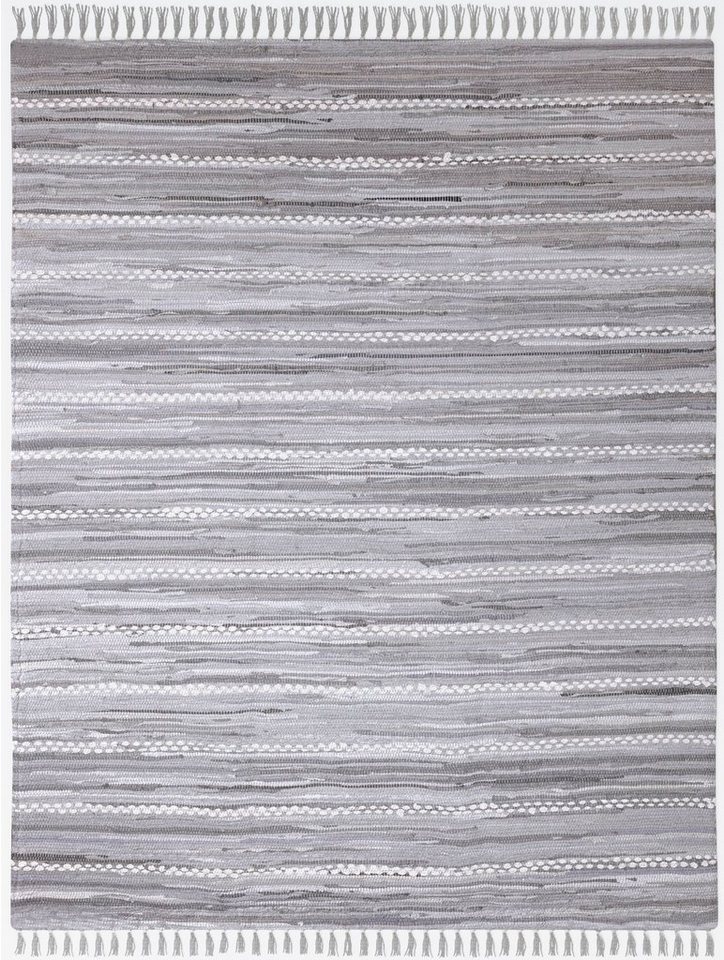 Teppich LeVivier, Home affaire, rechteckig, Höhe: 10 mm, Handweb Teppich,  gestreift, reine Baumwolle, handgewebt, mit Fransen, 2 Kg/m² Gesamtgewicht