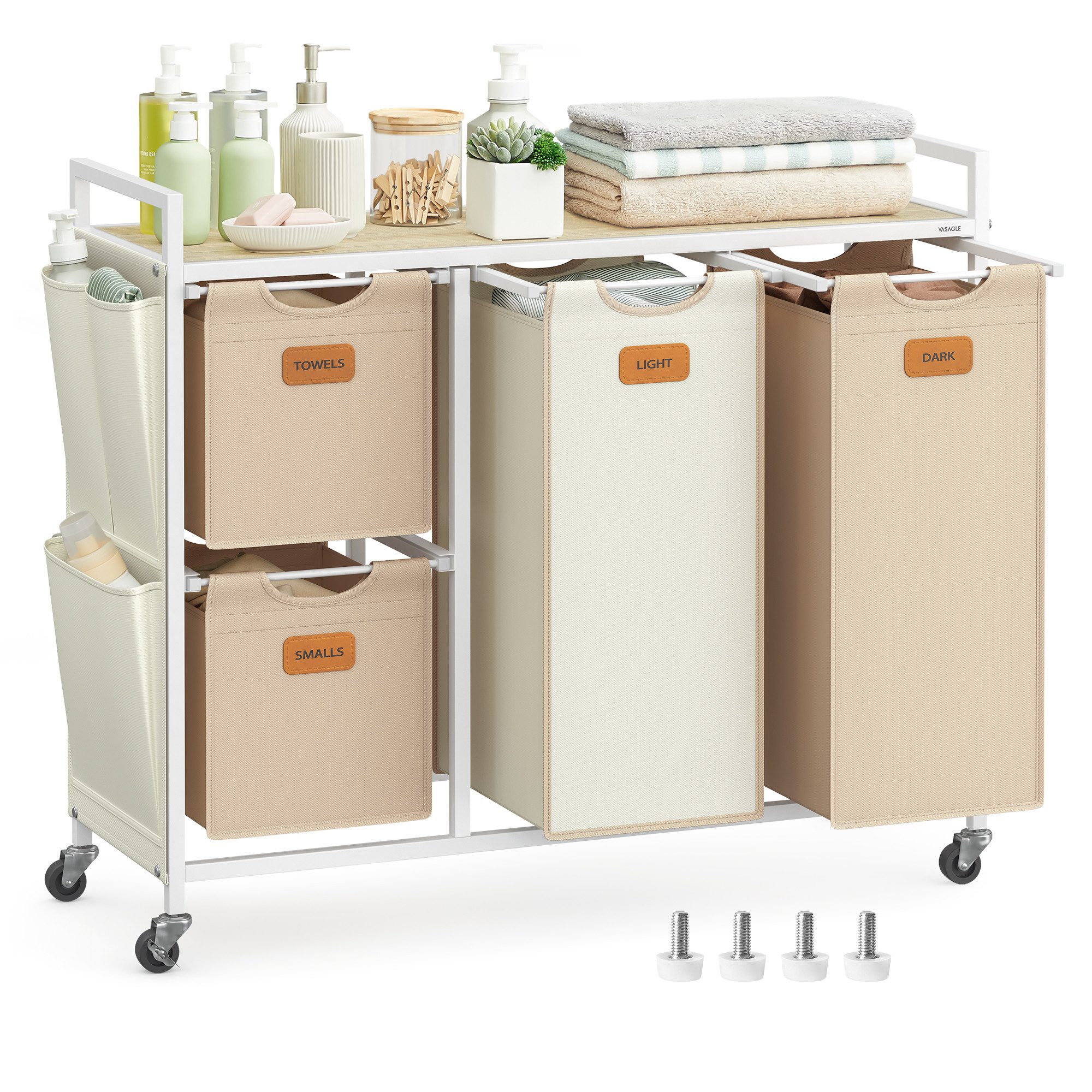 VASAGLE Wäschekorb, 4 Fächer, Wäschesammler 150 L, Wäschesortierer, Rollen günstig online kaufen