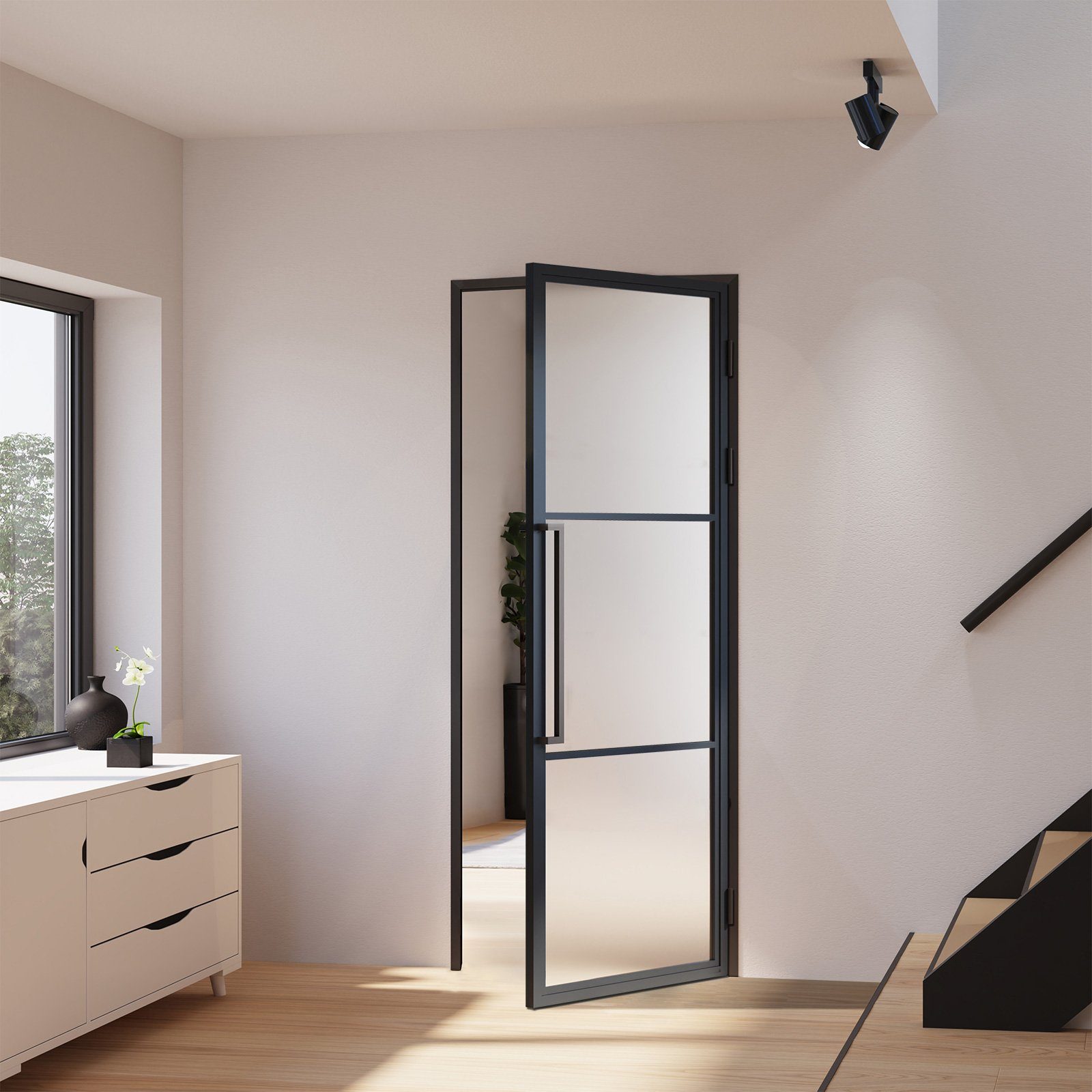 inova wohnen Zimmertür Glastür mit Stahlrahmen satiniertes Glas (Komplett S günstig online kaufen