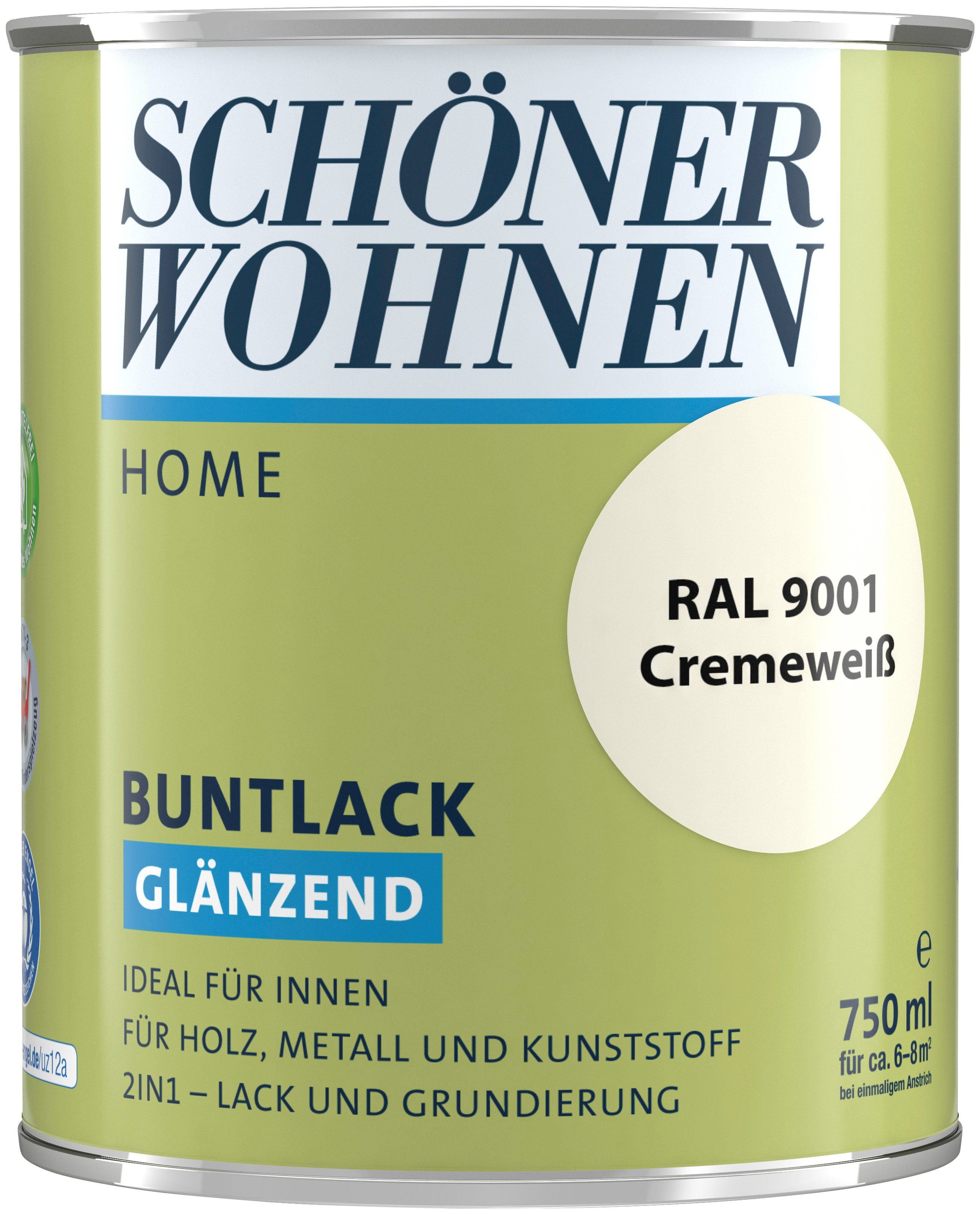 Home RAL glänzend, innen, cremeweiß ml, WOHNEN FARBE SCHÖNER ideal 9001, für Buntlack, 2in1-Lack Lack 750