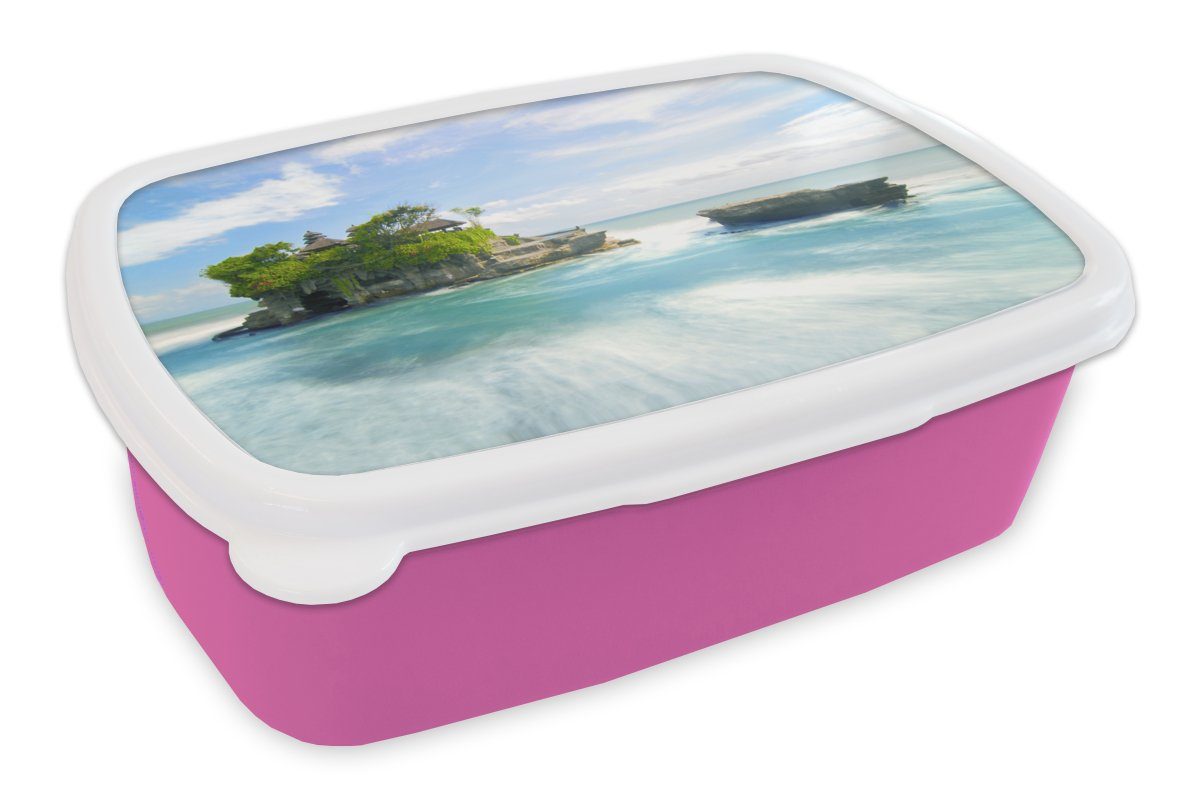MuchoWow Lunchbox Meer - Brotbox rosa Snackbox, Brotdose - Erwachsene, (2-tlg), Insel für Kunststoff Indonesien, Kinder, Mädchen, Kunststoff