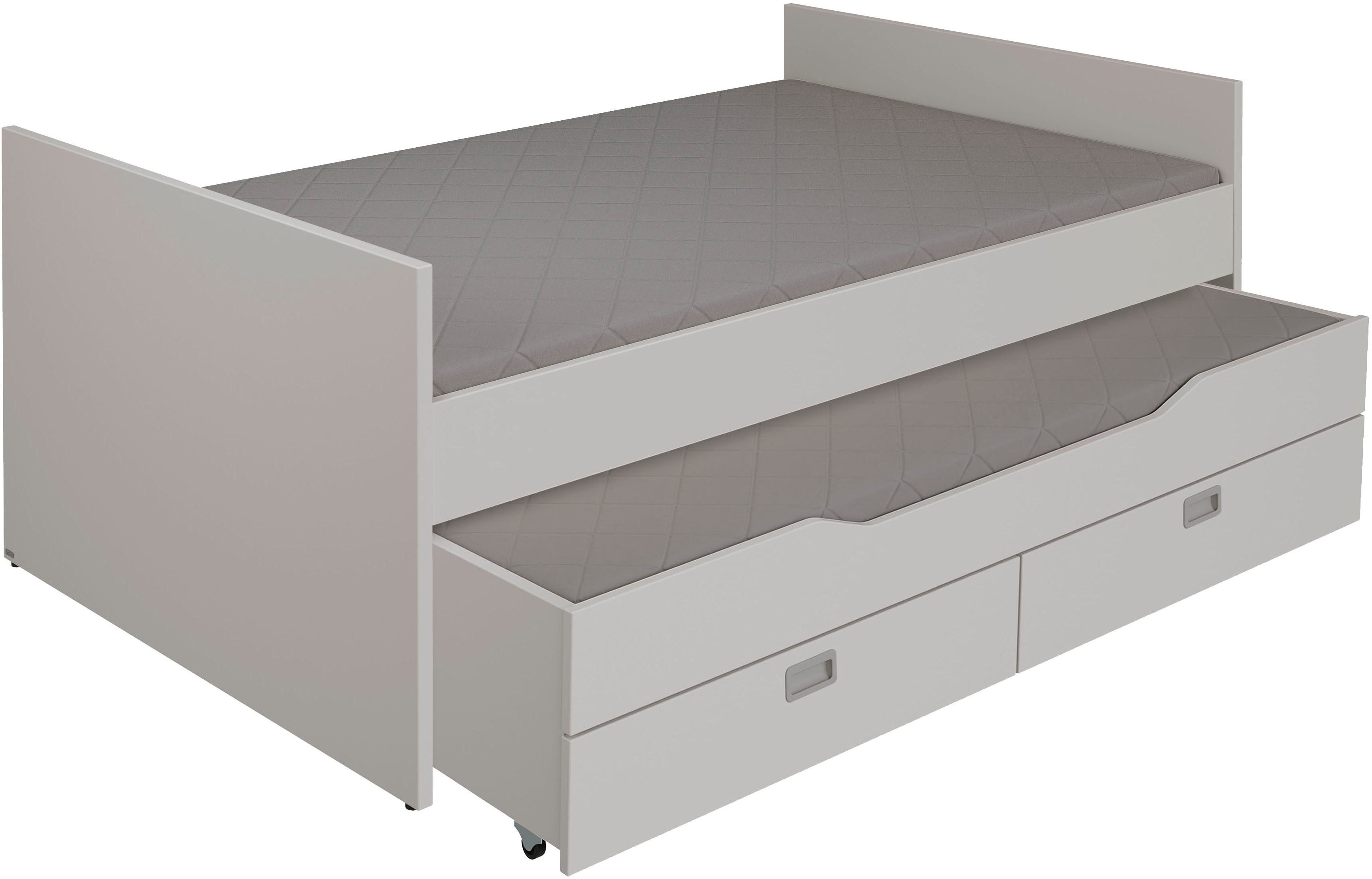 PAIDI Einzelbett TIAGO in verschiedenen Ausführungen, Jugendliege mit Bettkasten (Breite/Länge: 90x200 cm / 120x200 cm), Kojenbett inklusive Ausziehbett in 90x190 cm & 2 Schubladen
