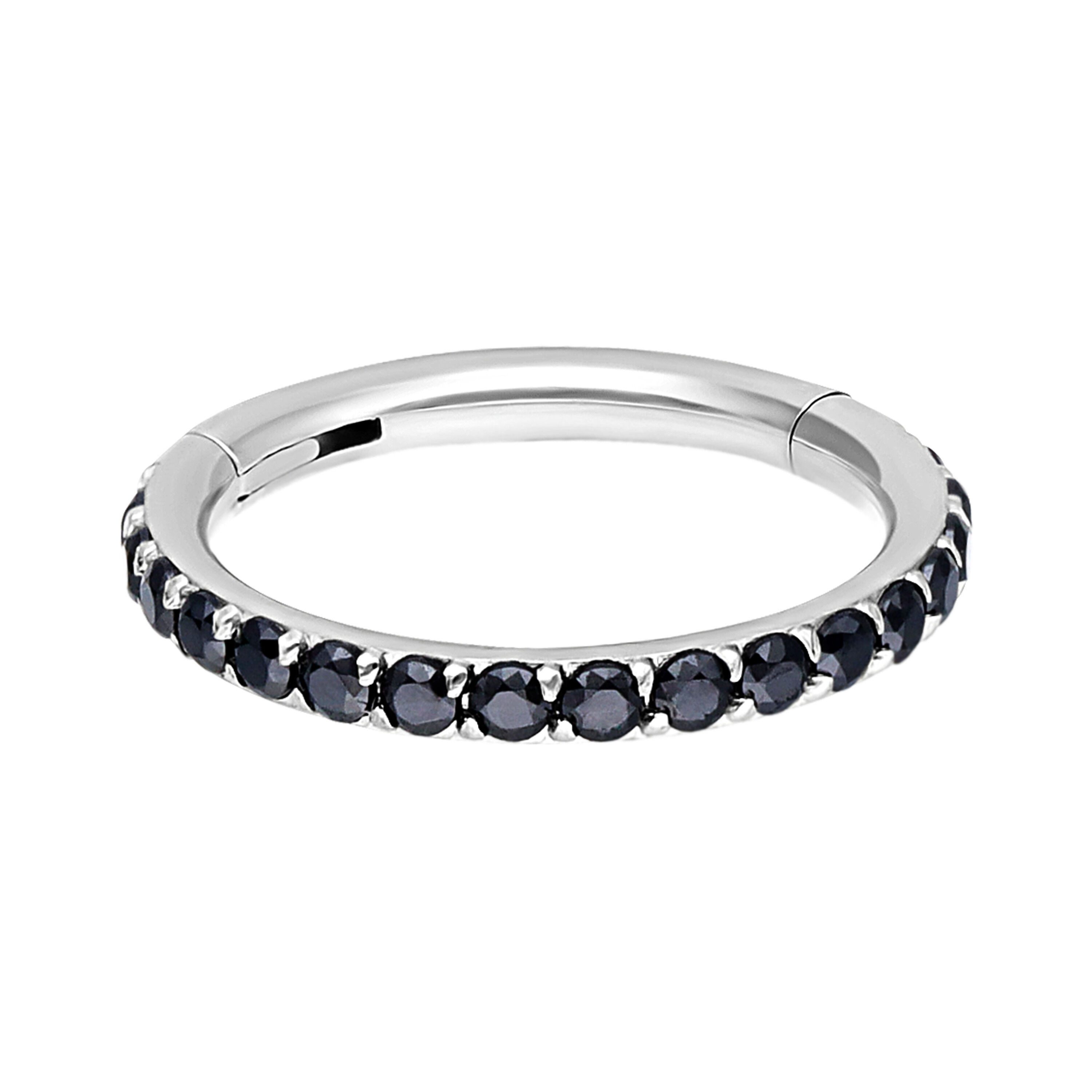 Wildcat Nasenpiercing Pave Set Crystals Conch Ring für Ohr, Nase, Lippe, Bauchnabel, 1 Stück, Chirurgenstahl 316L - wasserfest, hautverträglich, Silber-Schwarz
