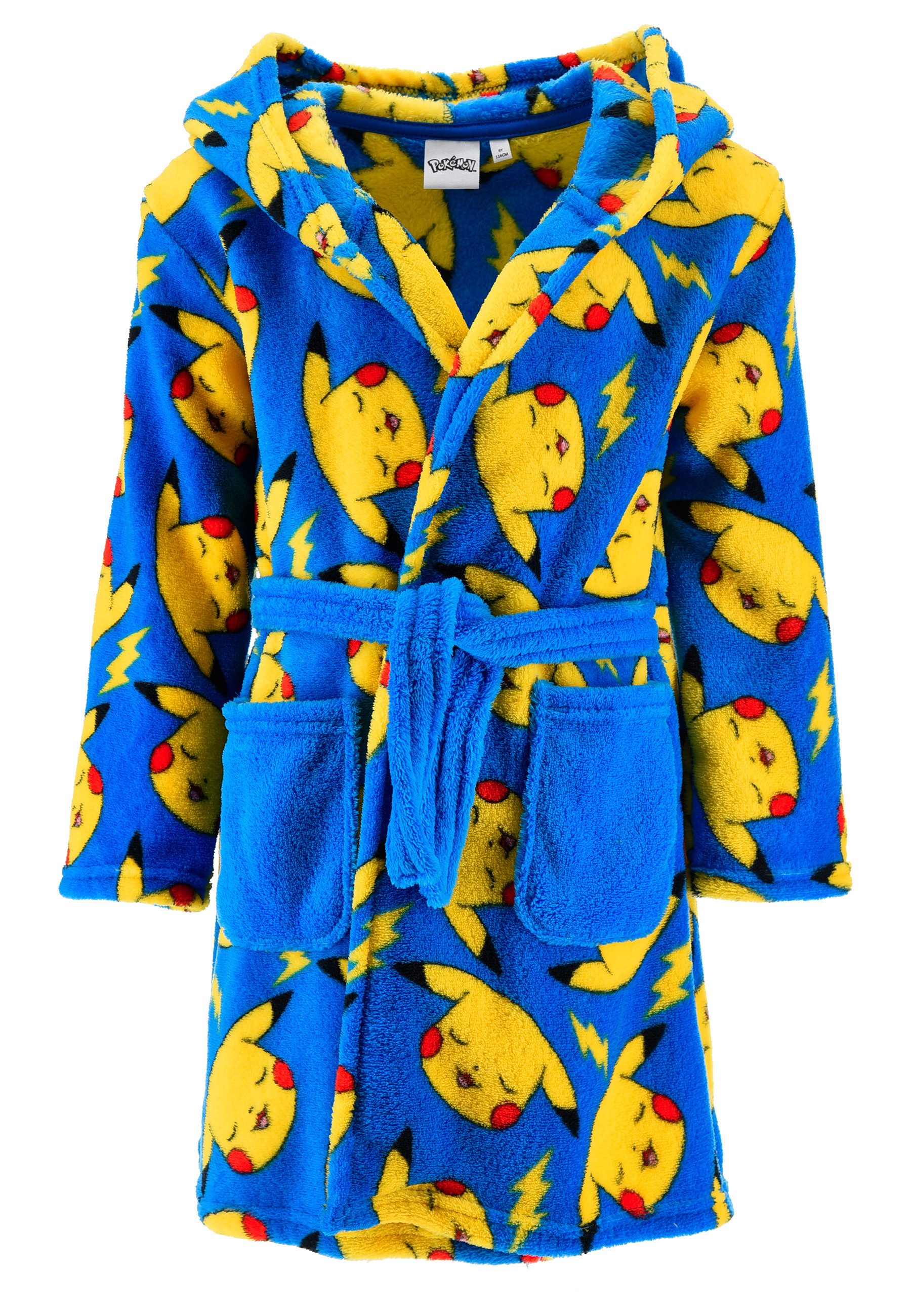 POKÉMON Kinderbademantel Kinder Bademantel Pikachu Jungen mit Kapuze aus Fleece