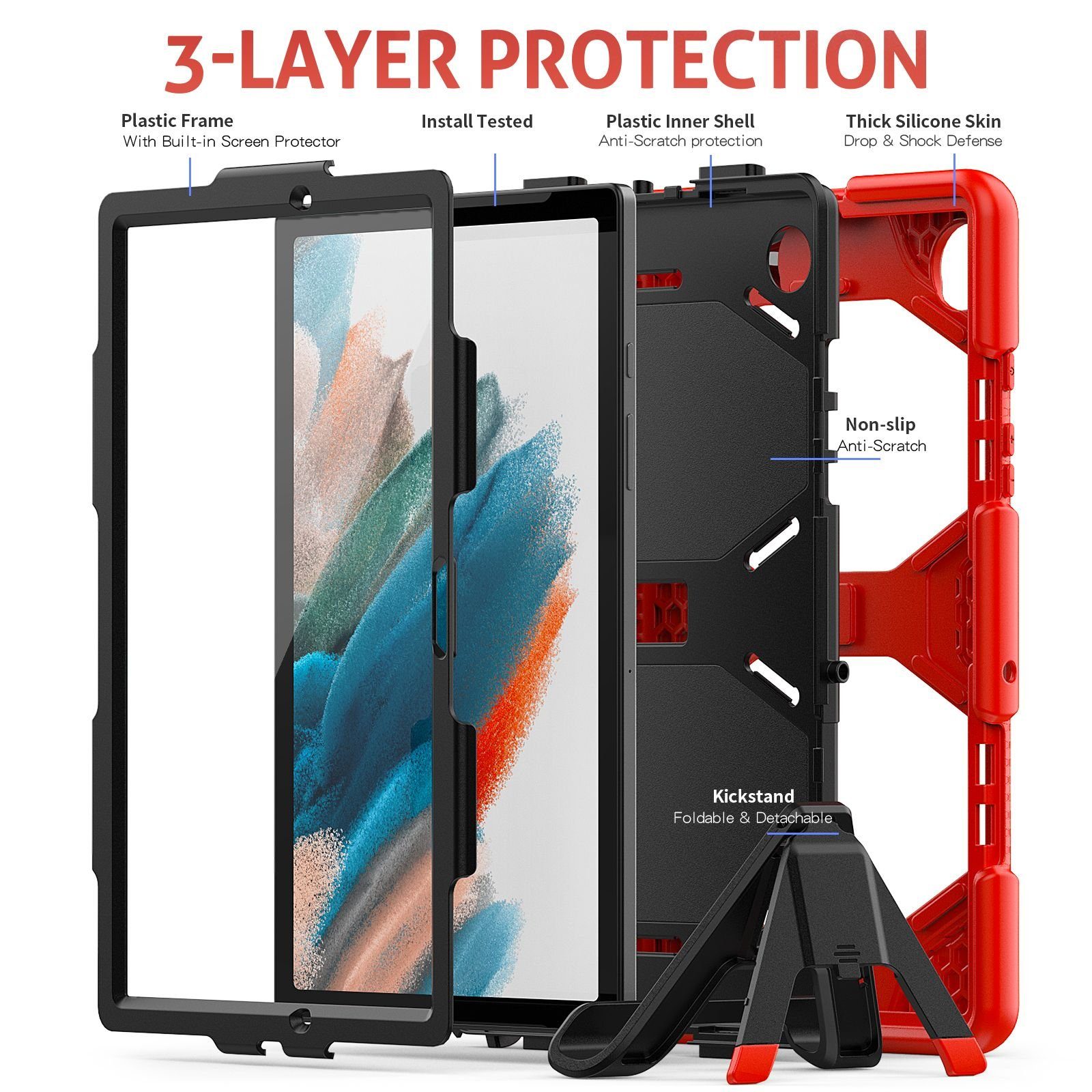 Lobwerk Tablet-Hülle 4in1 Hülle für Samsung Tab A8 X200 X206 10.5, Sturzdämpfung, Aufstellfunktion, Outdoor