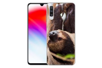 MuchoWow Handyhülle Ein kopfüber hängendes Faultier aus nächster Nähe, Phone Case, Handyhülle Samsung Galaxy A70, Silikon, Schutzhülle