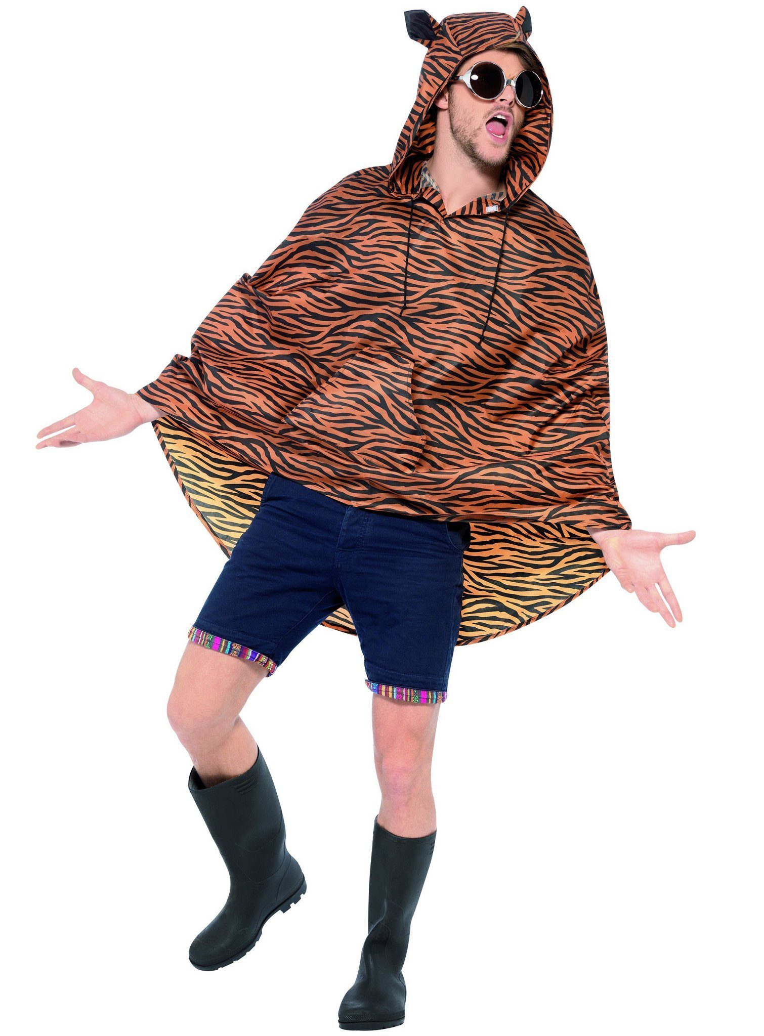 Smiffys Kostüm Festival Poncho Tiger, Tierischer Regenschutz für Festival und Event