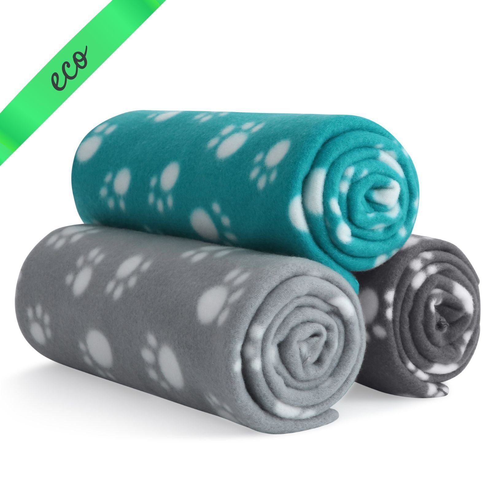Wohndecke eco-line 70x100, Stück, ca. farbig aus 100% recycelten wometo, Fleece 3 Materialien Tierdecken sortiert