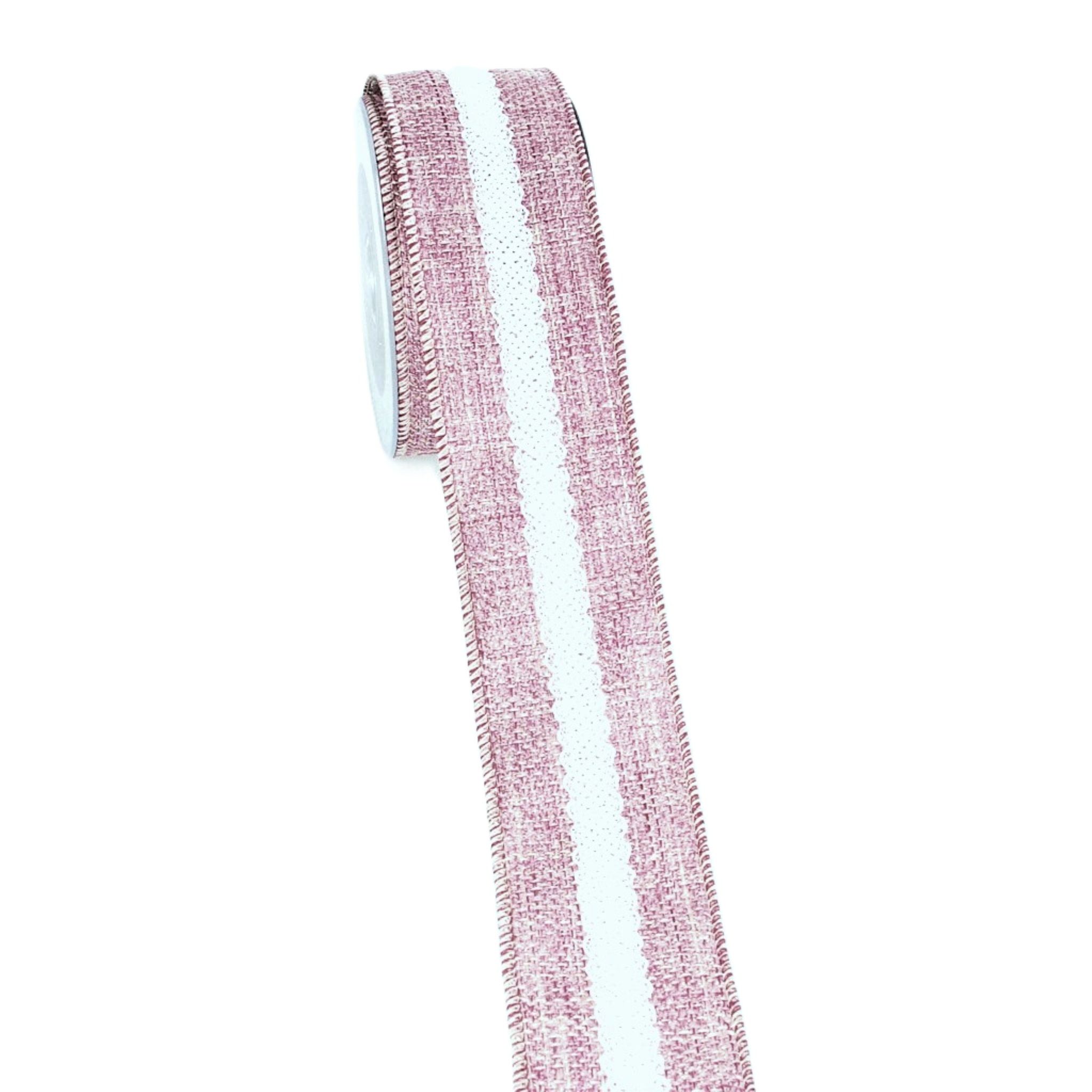 Deko AS Dekoobjekt Leinenstrukturband mit Spitze - col. 41 bordeaux-weiß-silber - 50mm - (1 St), mit Drahtkante