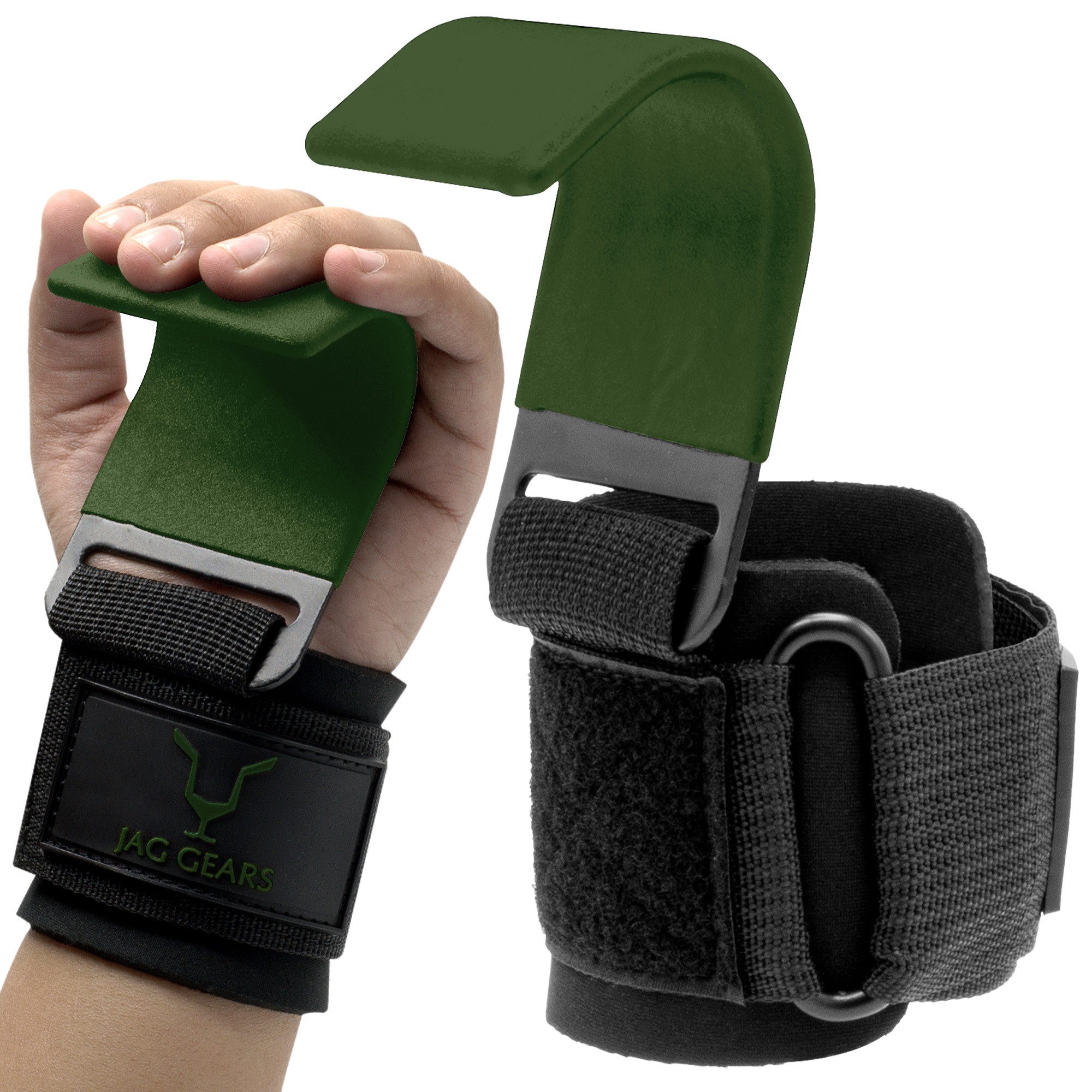 JAG GEARS Zughilfe Gewichtheberhaken Handgelenkbandage Stützen Hebehilfen Krafttraining (1 x pair hooks, Gym Grips Crossfit Trainingshilfen Fitnessstudio Fitness), Aus strapazierfähigem Material