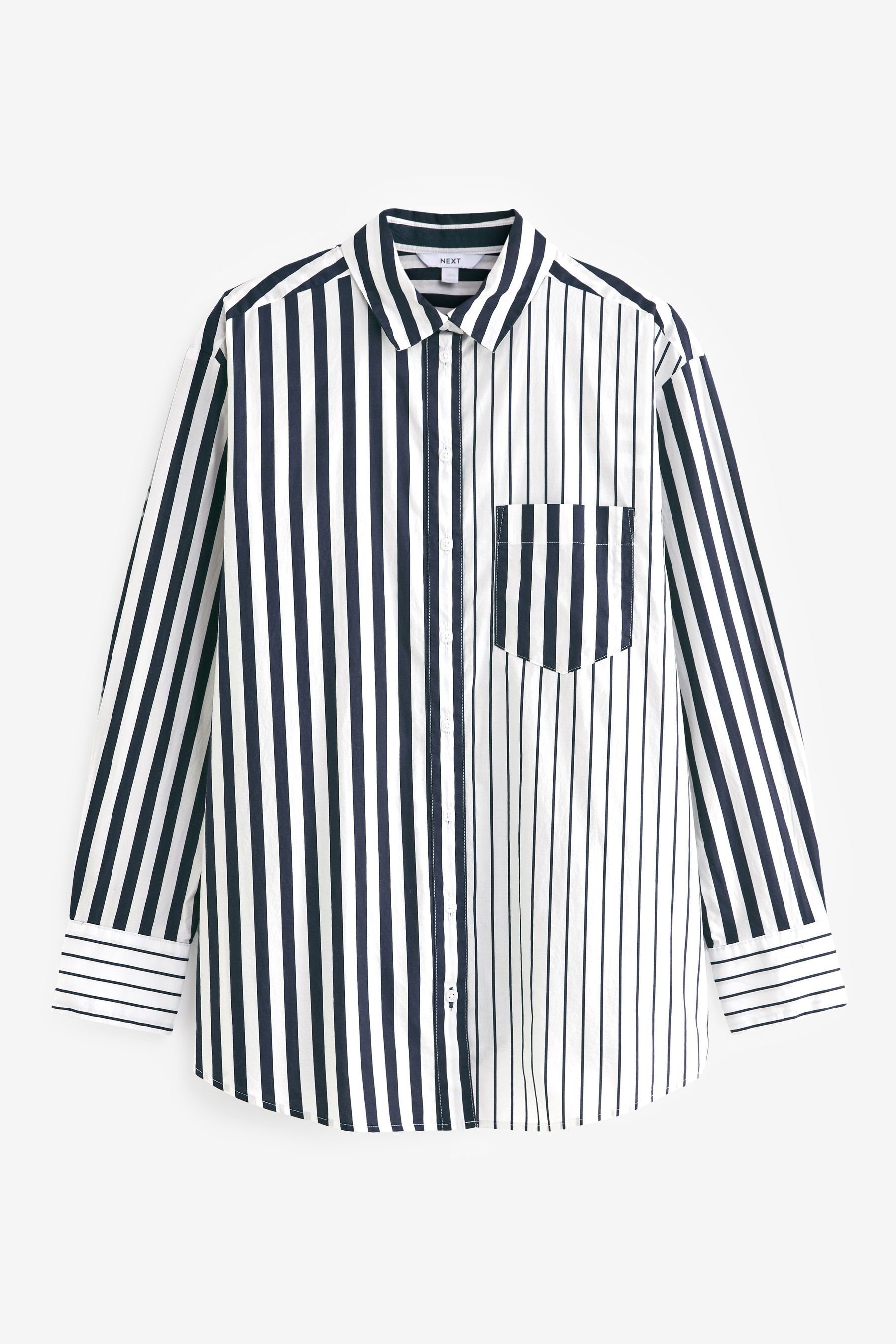 Next Langarmbluse Oversized-Langarmhemd aus Baumwolle (1-tlg) Navy/White