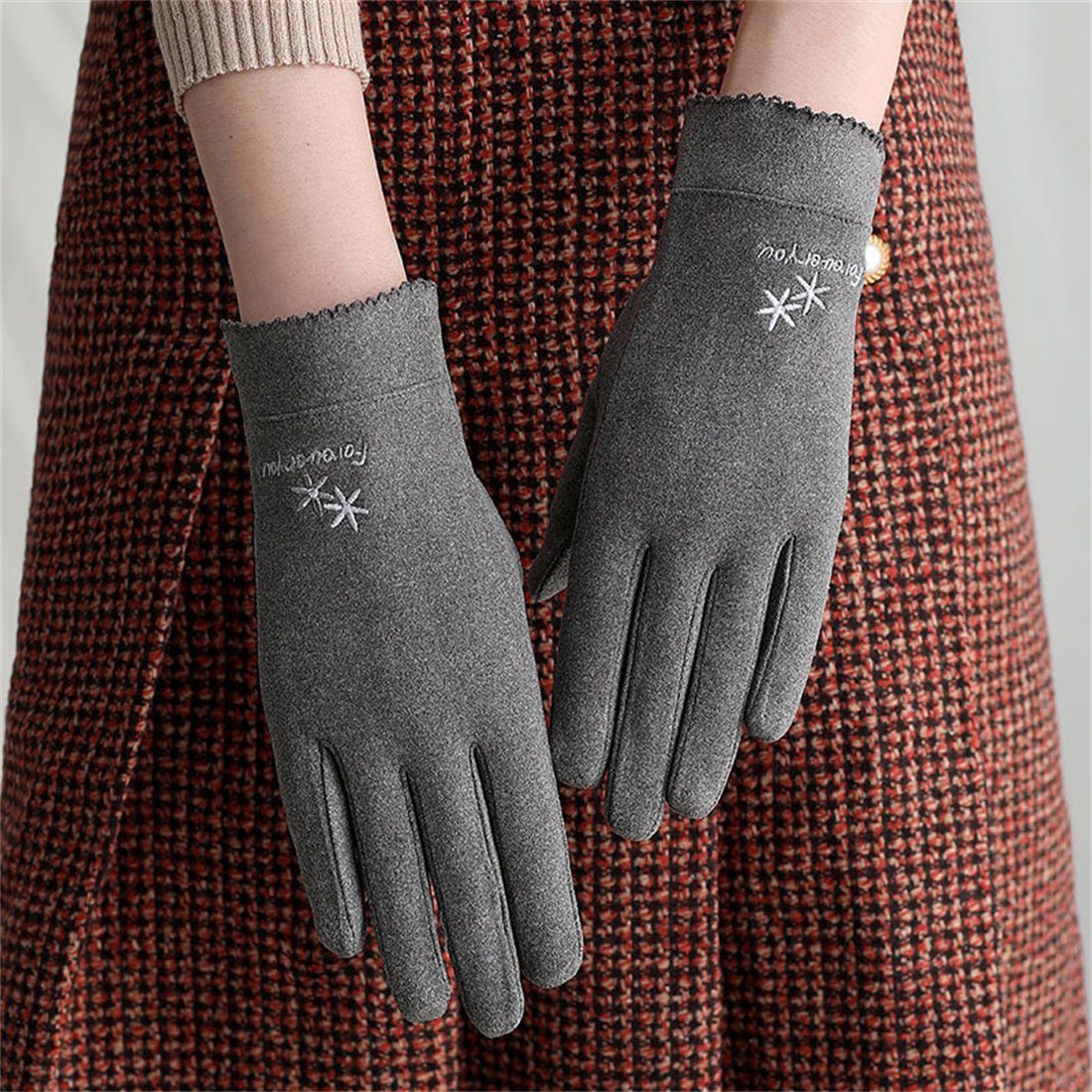 DÖRÖY Fleecehandschuhe Damenmode Reithandschuhe, Winter Touchscreen Warme Handschuhe Grau