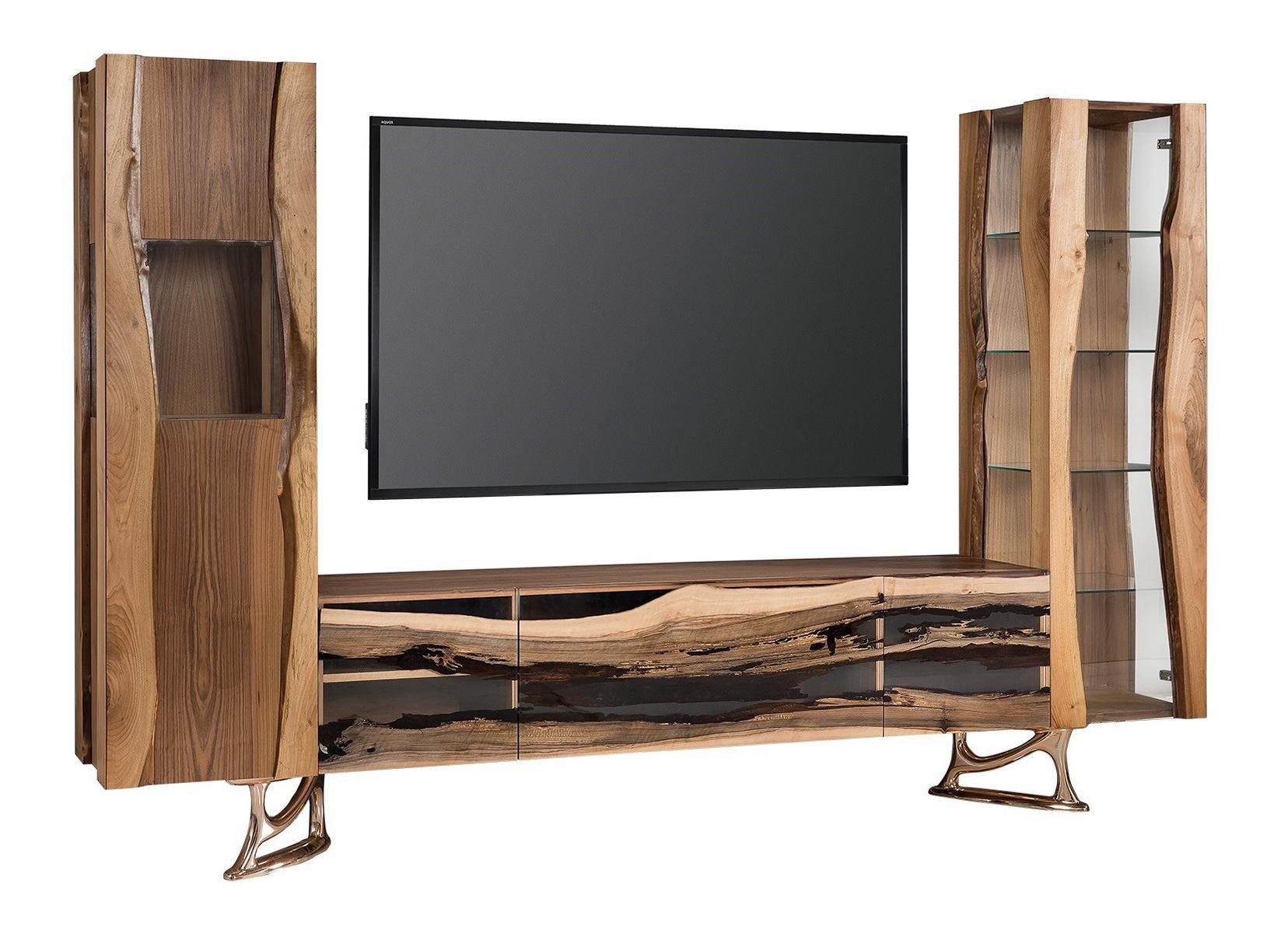 JVmoebel Lowboard JVMoebel Massivholz TV-Lowboard in hellem Holzton mit Stauraum (1 St), Made in Europa