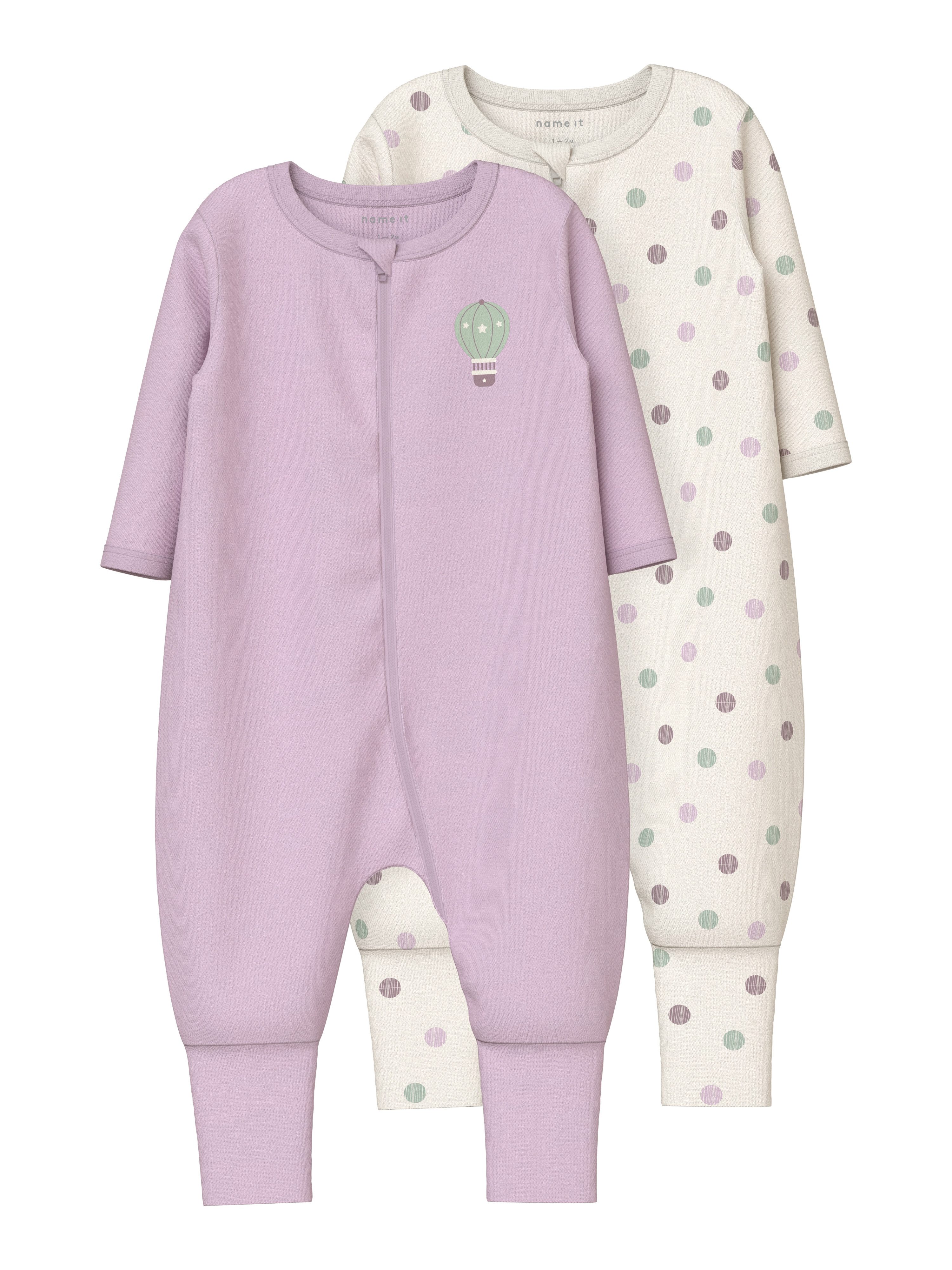 Name It Schlafanzug NBFNIGHTSUIT 2P ZIP FF JET DOT NOOS (Packung, 2 tlg)