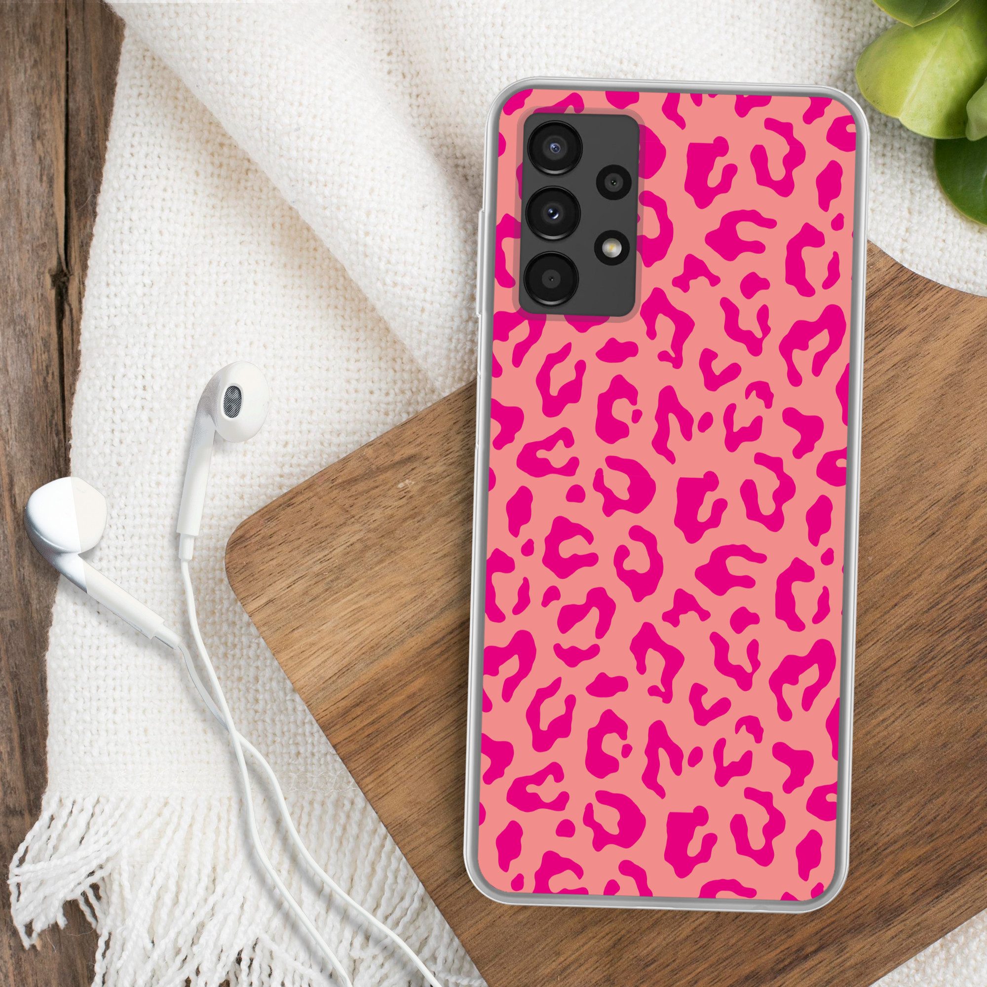 MuchoWow Handyhülle für Samsung Galaxy A13 4G Pantherdruck - Rosa - Tierdruck - Minimalist, Smartphone-Bumper, Print, Handy Schutzhülle Dünn