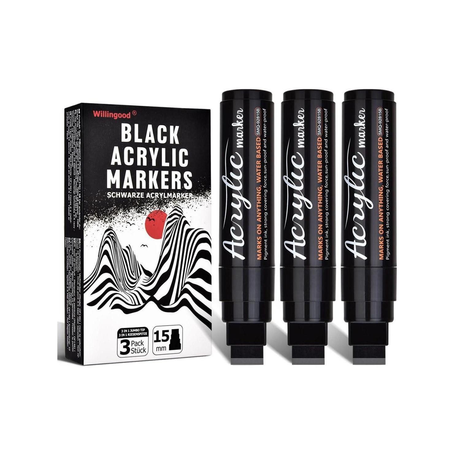 LuxusKollektion Permanentmarker Acrylstifte Jumbo 3er Set 15mm Schwarz