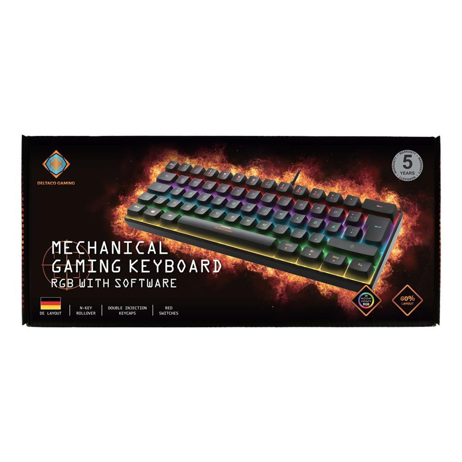 DELTACO Mechanische Mini Gaming Tastatur Farbe N-Key-Rollover, (RGB-LED-Beleuchtung, Anti-Ghosting GAM-075-D 100% schwarz) Gaming-Tastatur