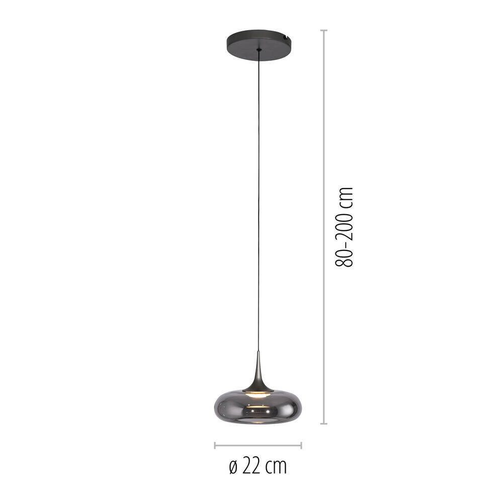 SCHÖNER WOHNEN-Kollektion LED Pendelleuchte LED Pendellampe POSH, höhenverstellbar, 1x LED Board 7,40W, warmweiß, Rauchglas, höhenverstellbar, Lichtfarbe warmwe – Bild 5 von 5