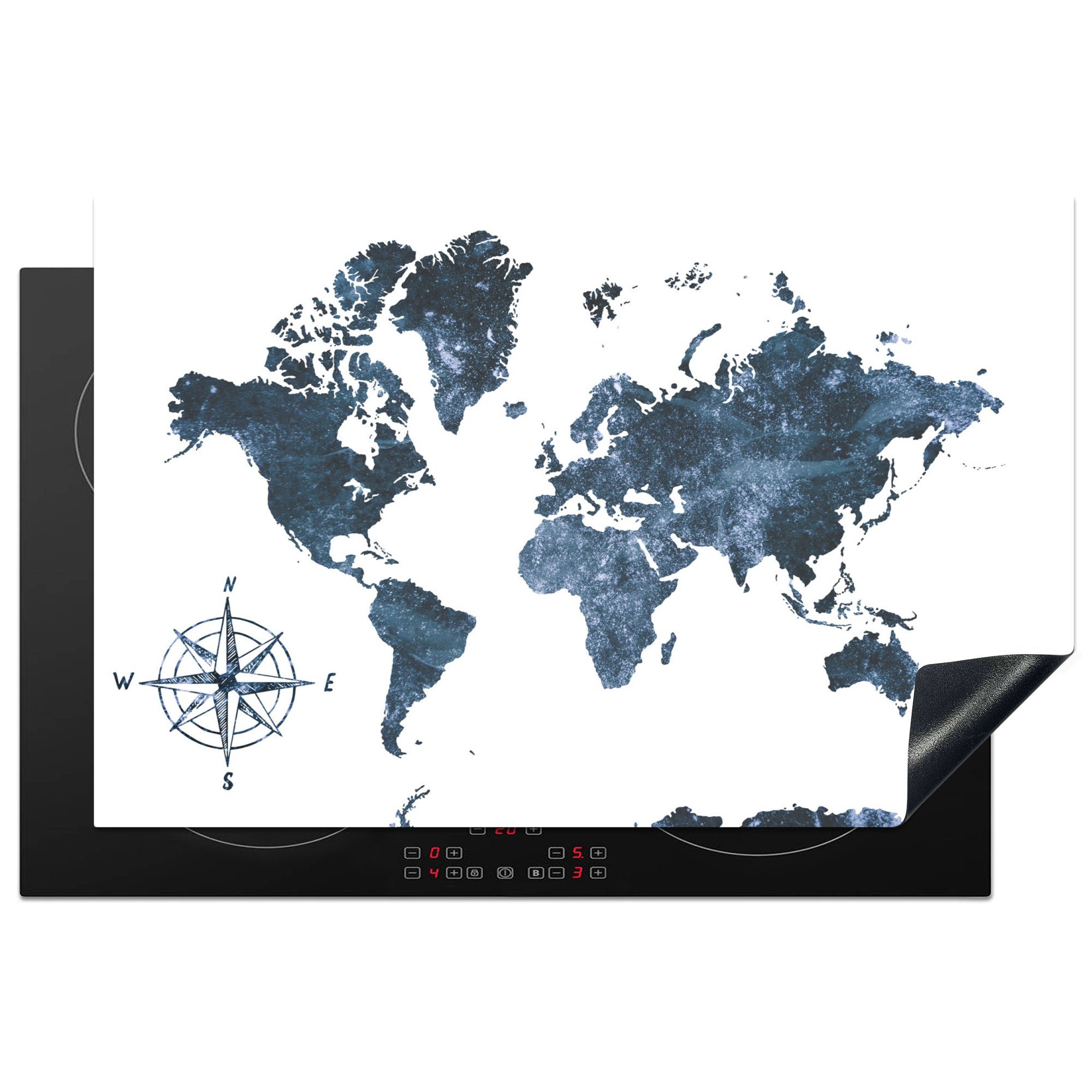 Induktionskochfeld cm, für - tlg), MuchoWow Ceranfeldabdeckung 81x52 - Herdblende-/Abdeckplatte die Weltkarte Schutz Vinyl, Luxus Blau, (1 küche,