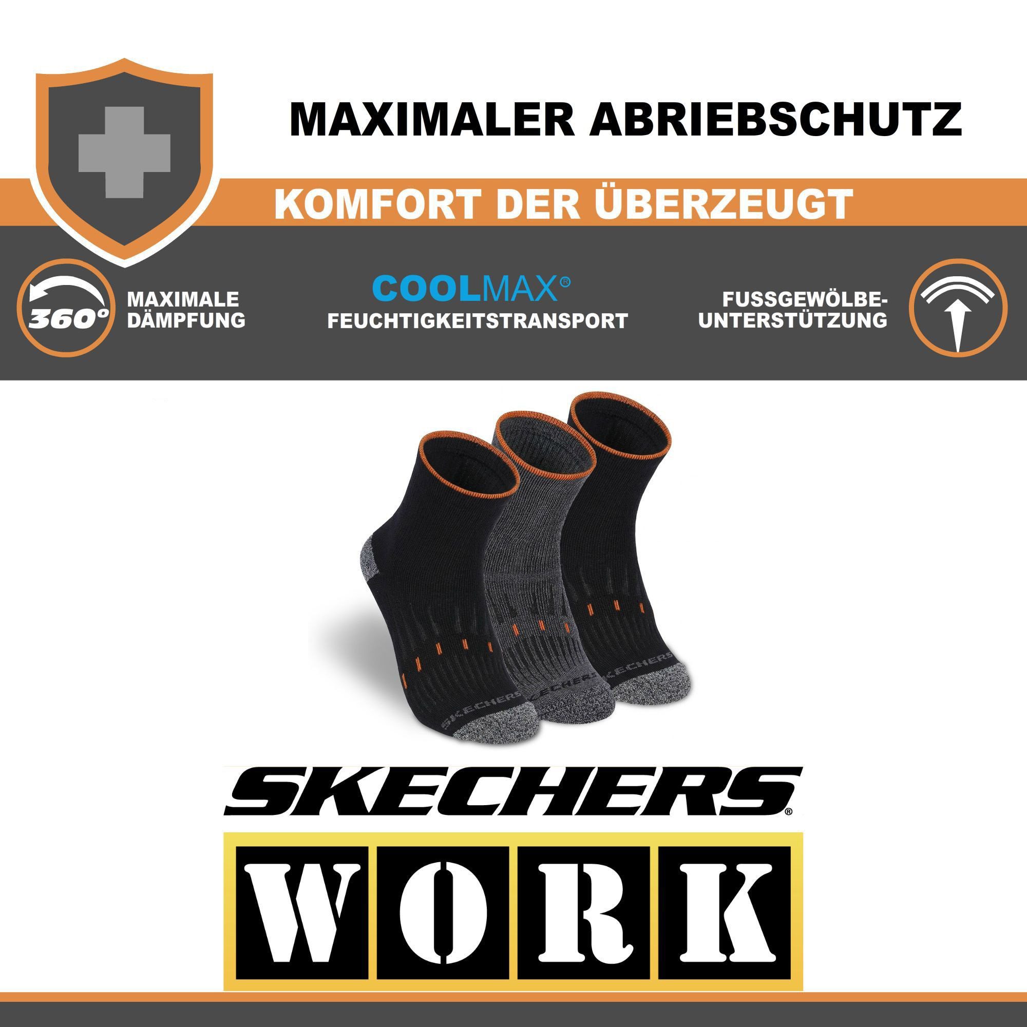 Skechers Arbeitssocken Socken Herren Damen Multi Pack - Mesh Belüftungstechnologie (3er und 6er Pack) Robustes Material und bequemer Tragekomfort - Fußgewölbe-Unterstützung