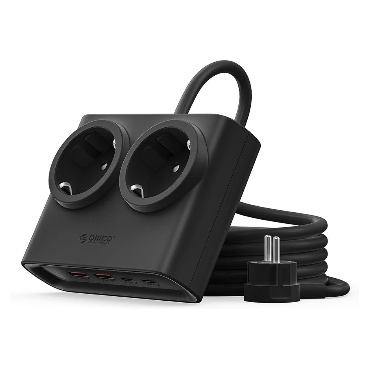 ORICO PDC25 Steckdosenleiste 6-fach (2 USB-A-Anschlüsse, 2 USB-C-Anschlüsse, 2 Schuko-Steckdosen, 25 W USB-C-Schnellladefunktion, 22,5 W USB-A-Schnellladefunktion), 25 W USB-C und extra flacher 1,3 cm Netzstecker