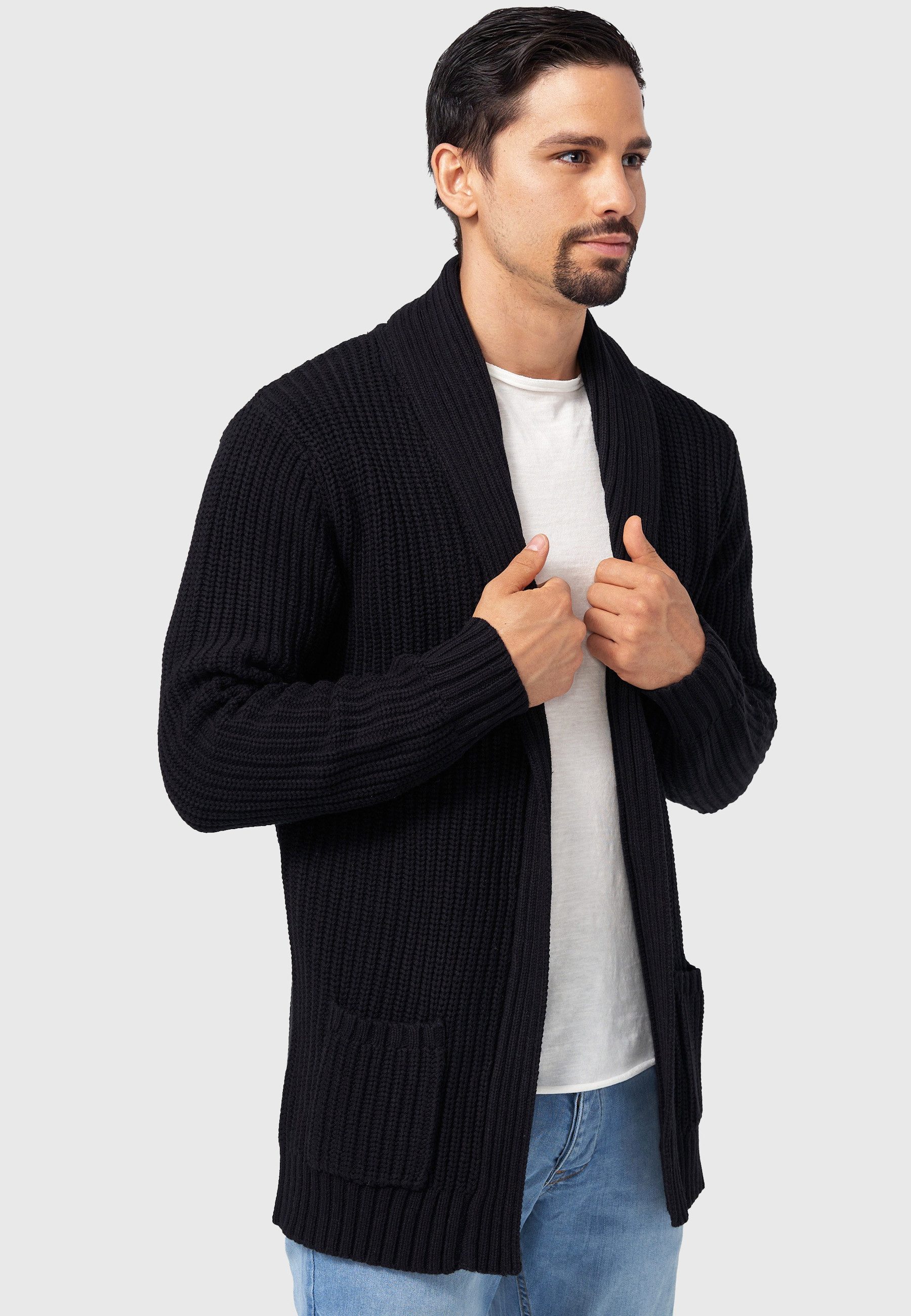 Indicode Strickjacke Herren Anaheim Herrenstrickjacke mit 2 aufgesetzten Taschen