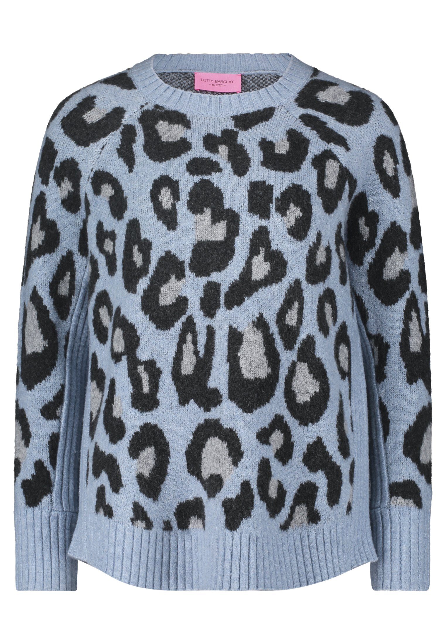 Blue/Grey Betty mit Patch Muster Leoprint Strickpullover (1-tlg) Barclay