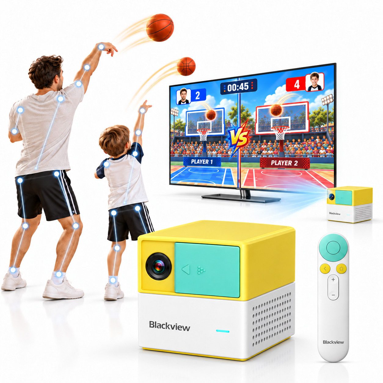 blackview PlayPop 8 AI-Tracking-Bewegungs Spielekonsole für kinder/Familie, Bewegungssteuerung, Multiplayer, Datenschutz, kompakt und tragbar