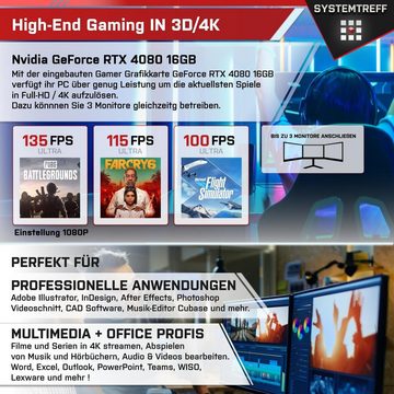 SYSTEMTREFF Gaming-PC (AMD Ryzen 7 5800X3D, GeForce RTX 4080, 32 GB RAM, 2000 GB SSD, Wasserkühlung, Windows 11, WLAN)