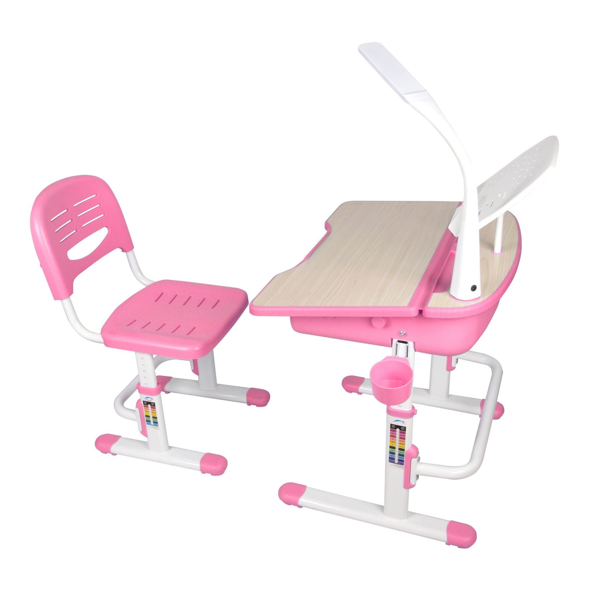 Rosa/Pink + + Kinderschreibtisch Lampe 24 Stuhl inkl Kindermöbel LED Evren