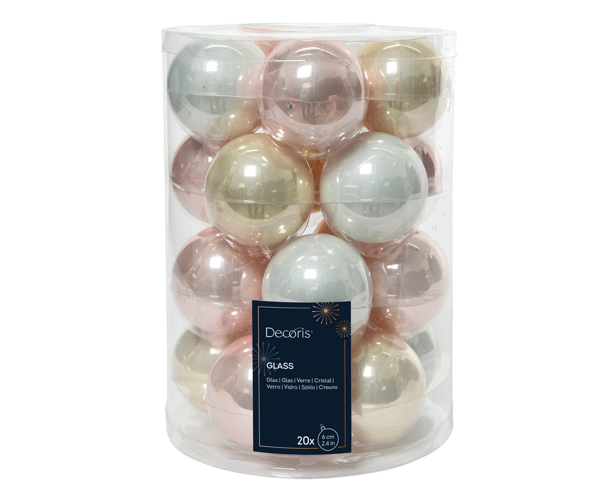 Kaemingk Weihnachtsbaumkugel, Weihnachtskugeln Glas 6cm x 20 Stück - Puderrosa / Perle / Weiß Mix