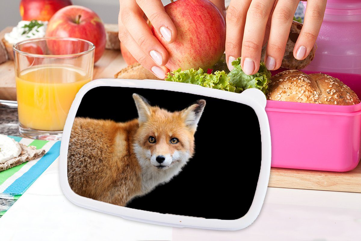 MuchoWow Lunchbox Tier - Fuchs Kunststoff Kinder, rosa für - (2-tlg), Porträt, Brotdose Erwachsene, Mädchen, Snackbox, Brotbox Kunststoff